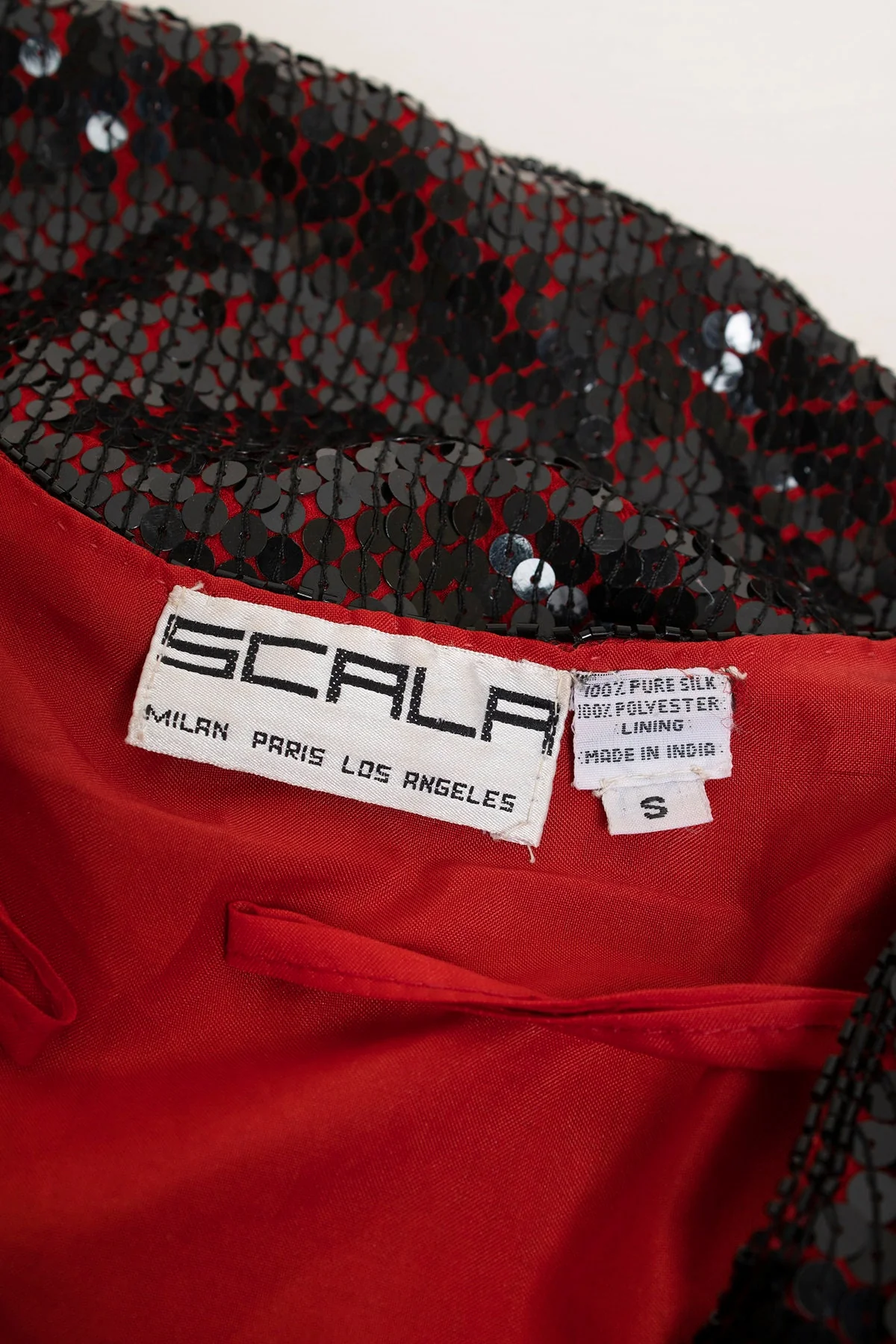 Vintage Sequin Blouse - Red and Black Floral Design Sequined Cocktail Party Silk Sparkly Beaded Flashy Top - Scala 80s 90s - Medium Large by Scala - Image 9