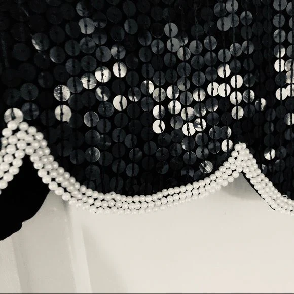 Vintage Sequined Bead Silk Top M Royal Feelings 80s Black White Going Out Party by Royal Feelings HE - Image 9