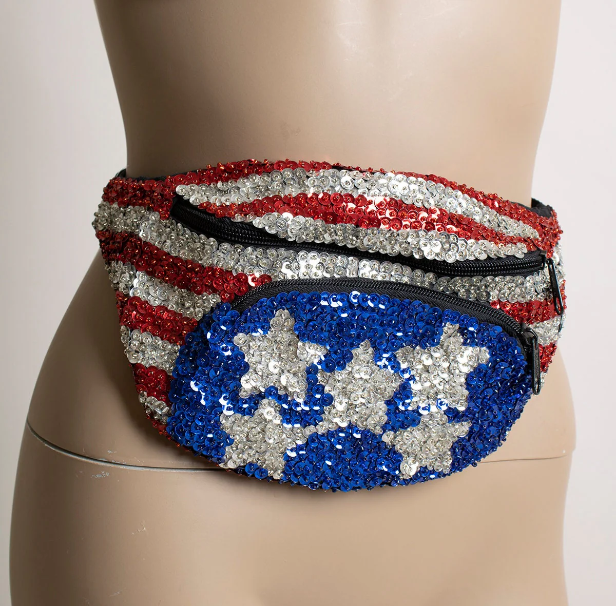 Vintage Sequined Red White Blue Stars and Stripes Fanny Pack - Image 3
