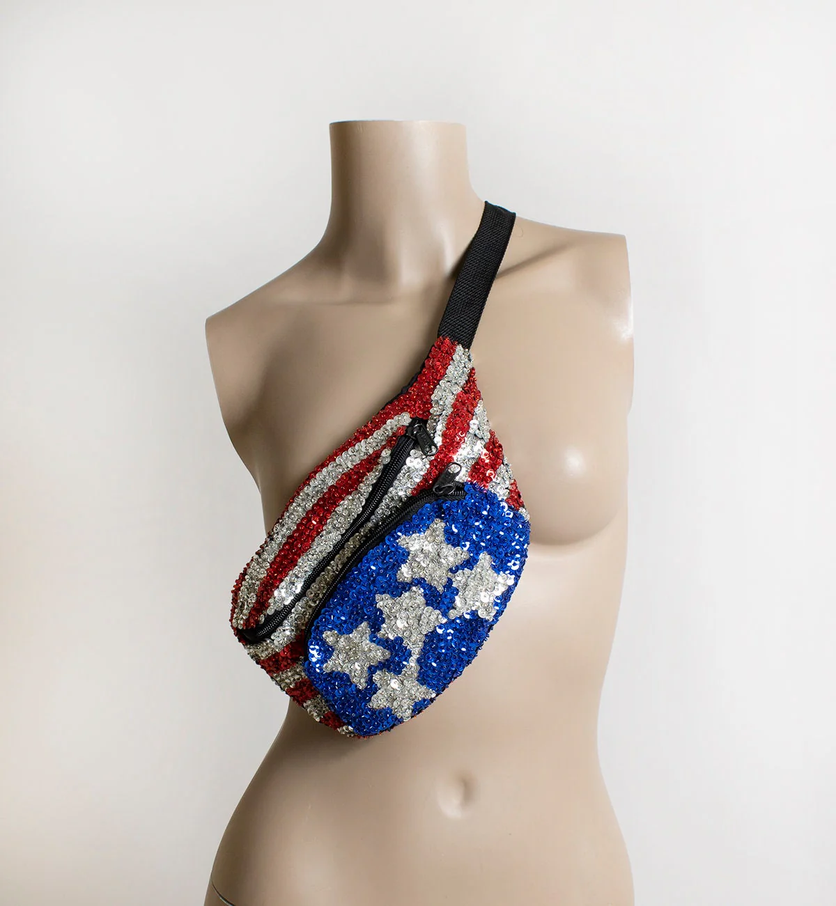 Vintage Sequined Red White Blue Stars and Stripes Fanny Pack - Image 5
