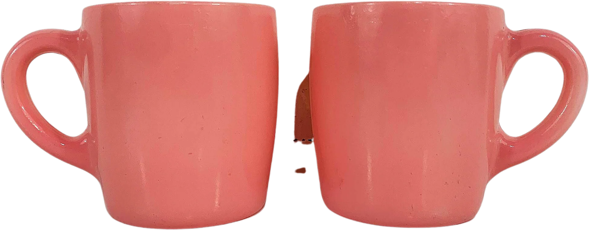 Vintage Set of 2 Hazel Atlas Pink Mugs Crinoline Mug Pair Retro Baby Pink 50s