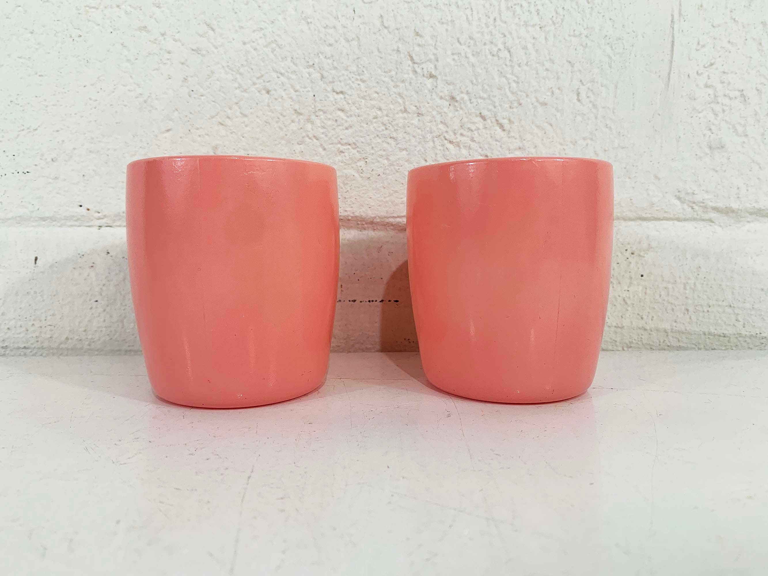Vintage Set of 2 Hazel Atlas Pink Mugs Crinoline Mug Pair Retro Baby Pink 50s - Image 4