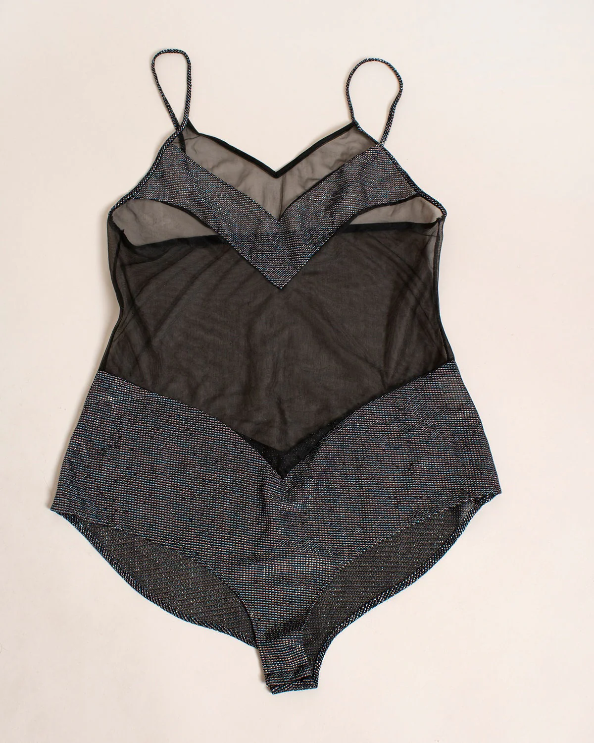 Vintage Sheer Bodysuit Silver Rainbow Lurex Sparkly See Through Chevron Sexy Black Teddy Style Club Rave 80s 90s Large - Image 2