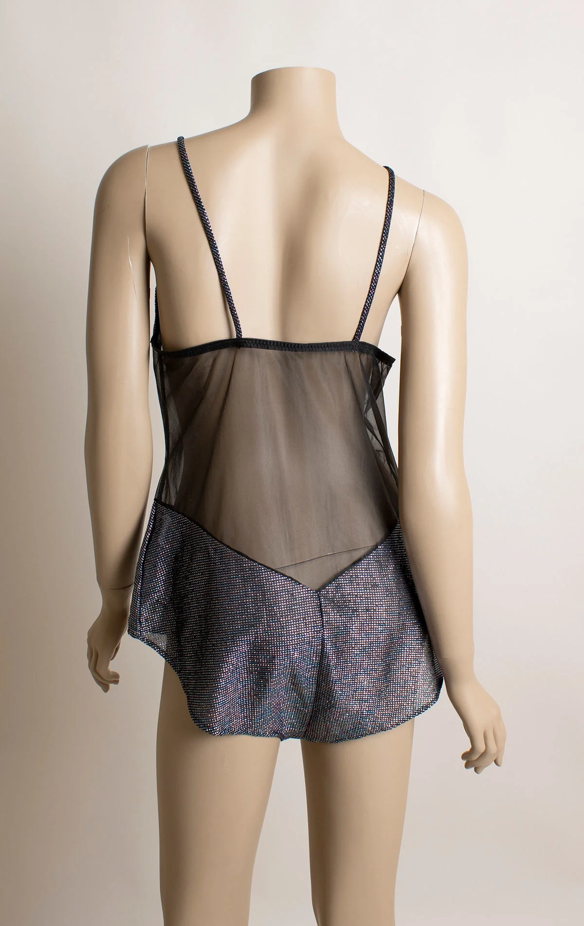 Vintage Sheer Bodysuit Silver Rainbow Lurex Sparkly See Through Chevron Sexy Black Teddy Style Club Rave 80s 90s Large - Image 4