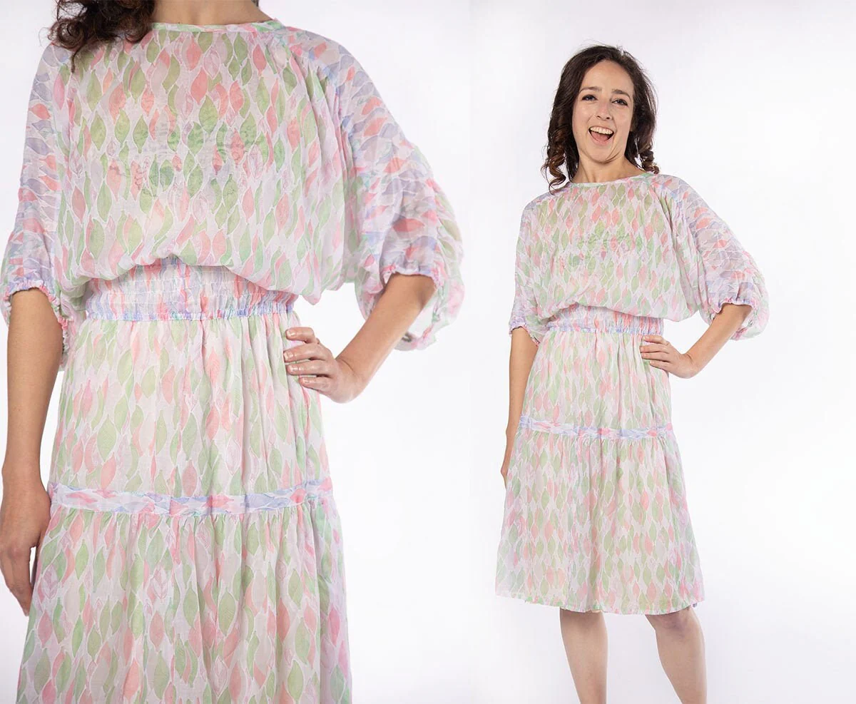 Vintage Sheer Floral Print Dress Small Medium - Image 3