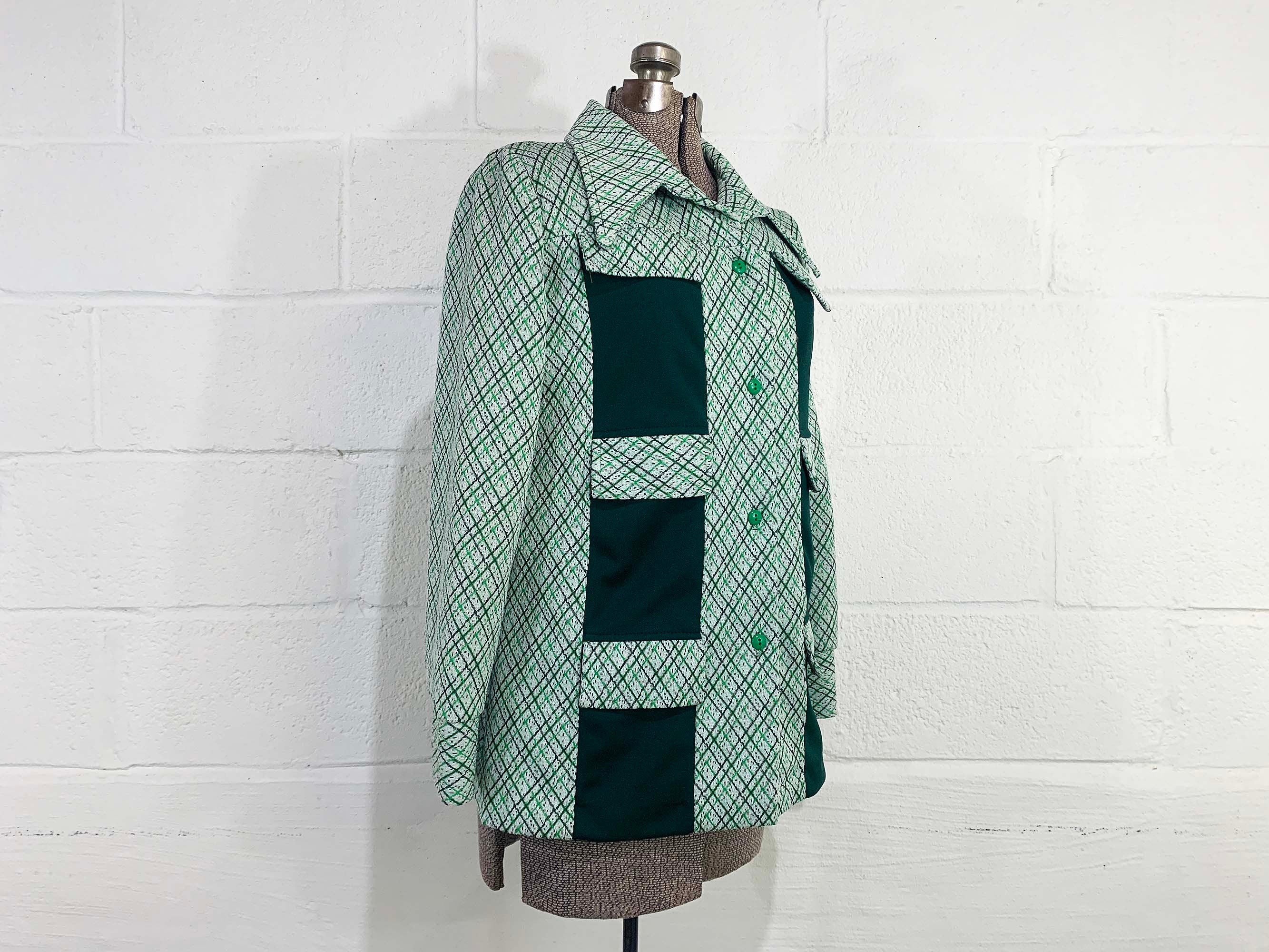 Vintage Shirt Cardigan Blazer Jacket Green White Long Sleeve Button Front Mod Large 70s by Caprito - Image 3