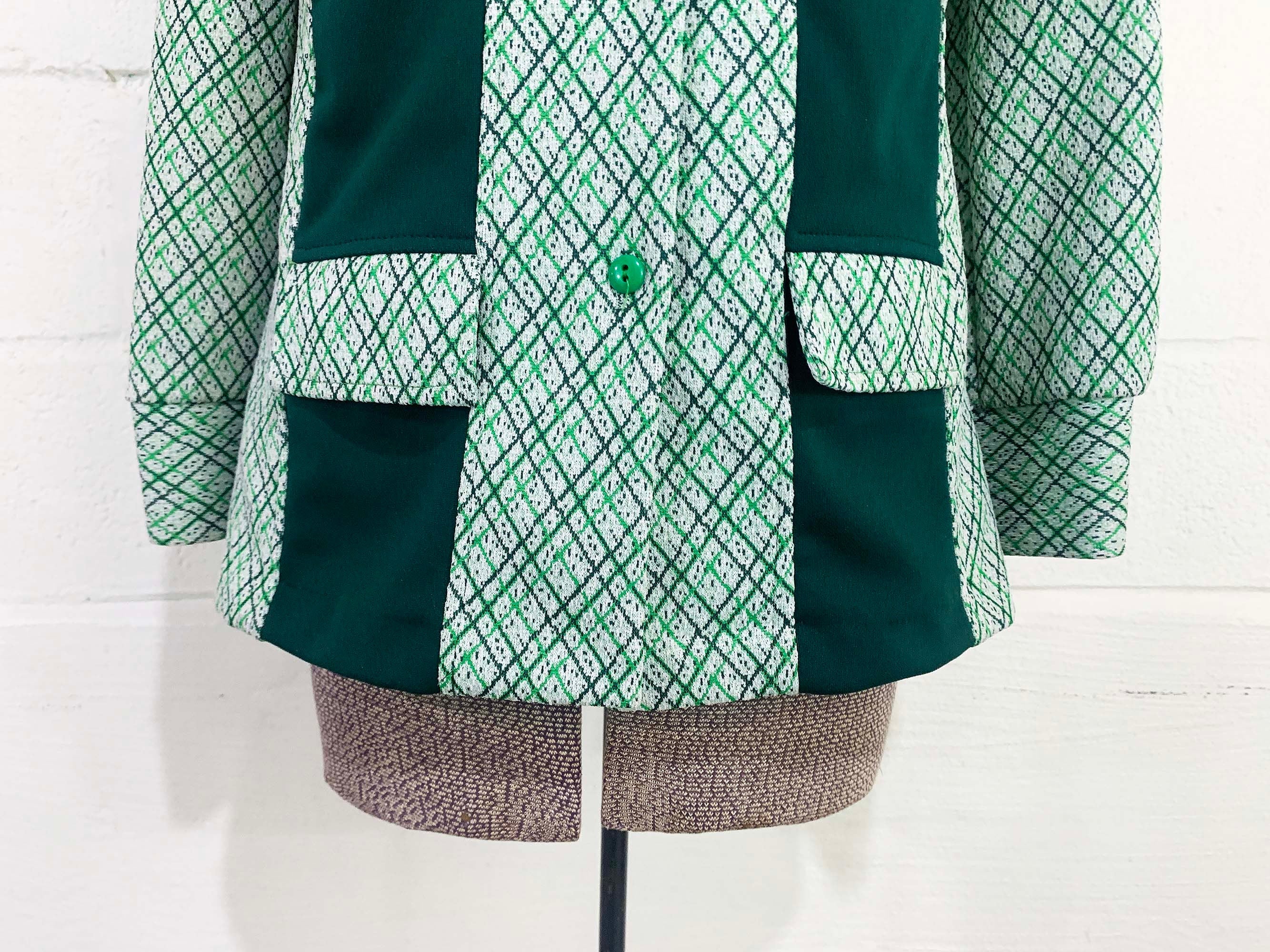 Vintage Shirt Cardigan Blazer Jacket Green White Long Sleeve Button Front Mod Large 70s by Caprito - Image 5