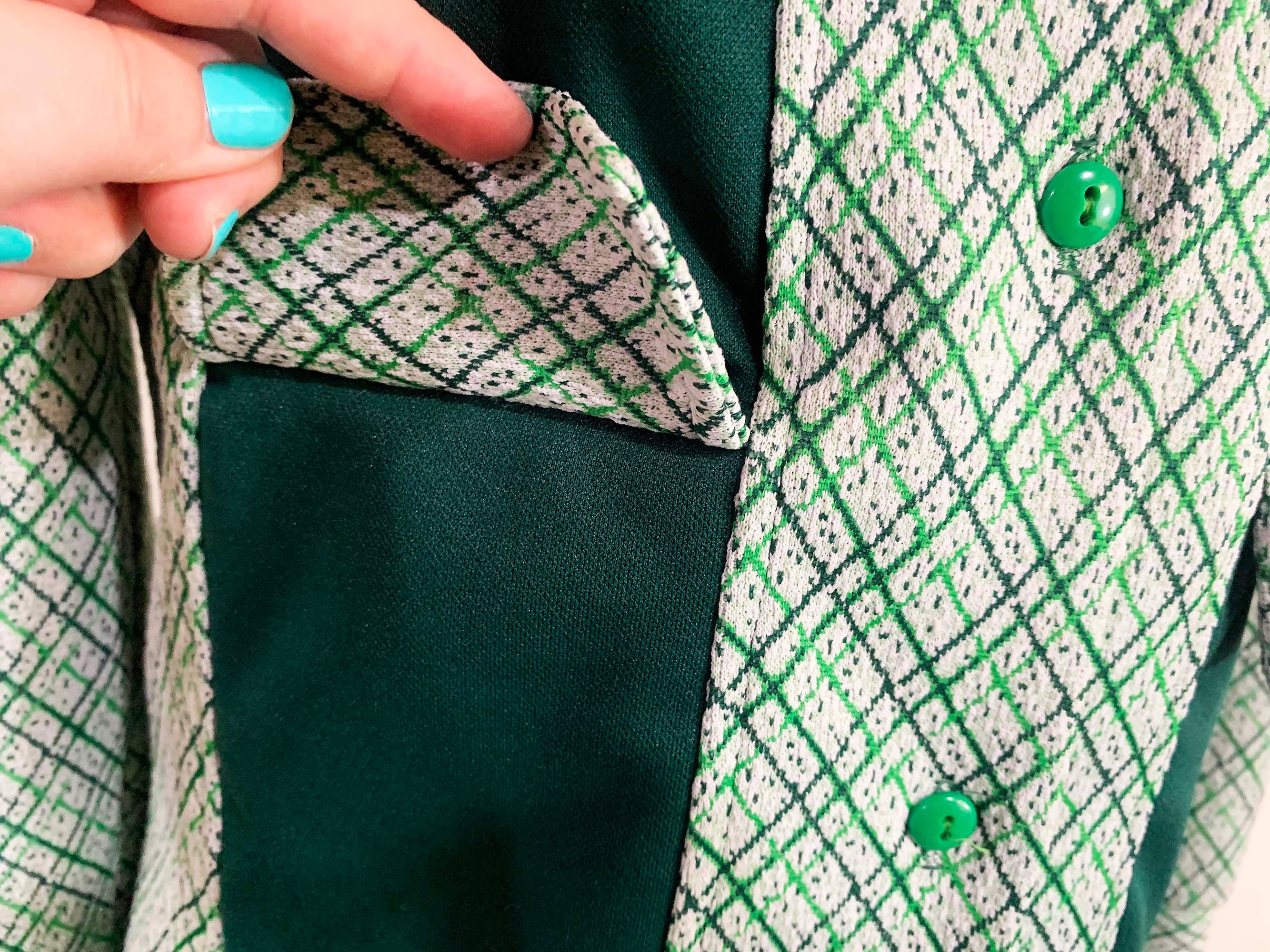 Vintage Shirt Cardigan Blazer Jacket Green White Long Sleeve Button Front Mod Large 70s by Caprito - Image 6