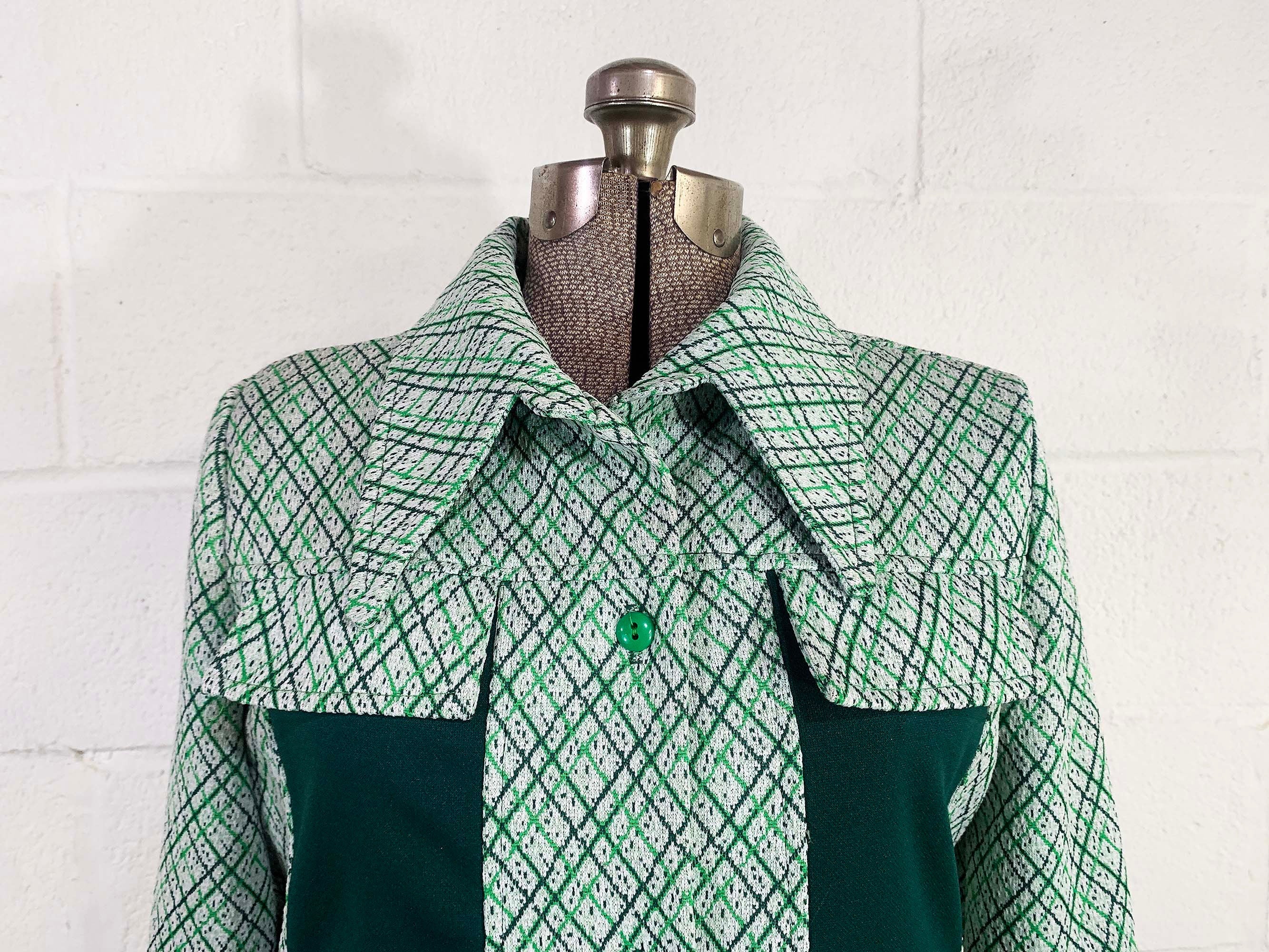 Vintage Shirt Cardigan Blazer Jacket Green White Long Sleeve Button Front Mod Large 70s by Caprito - Image 7