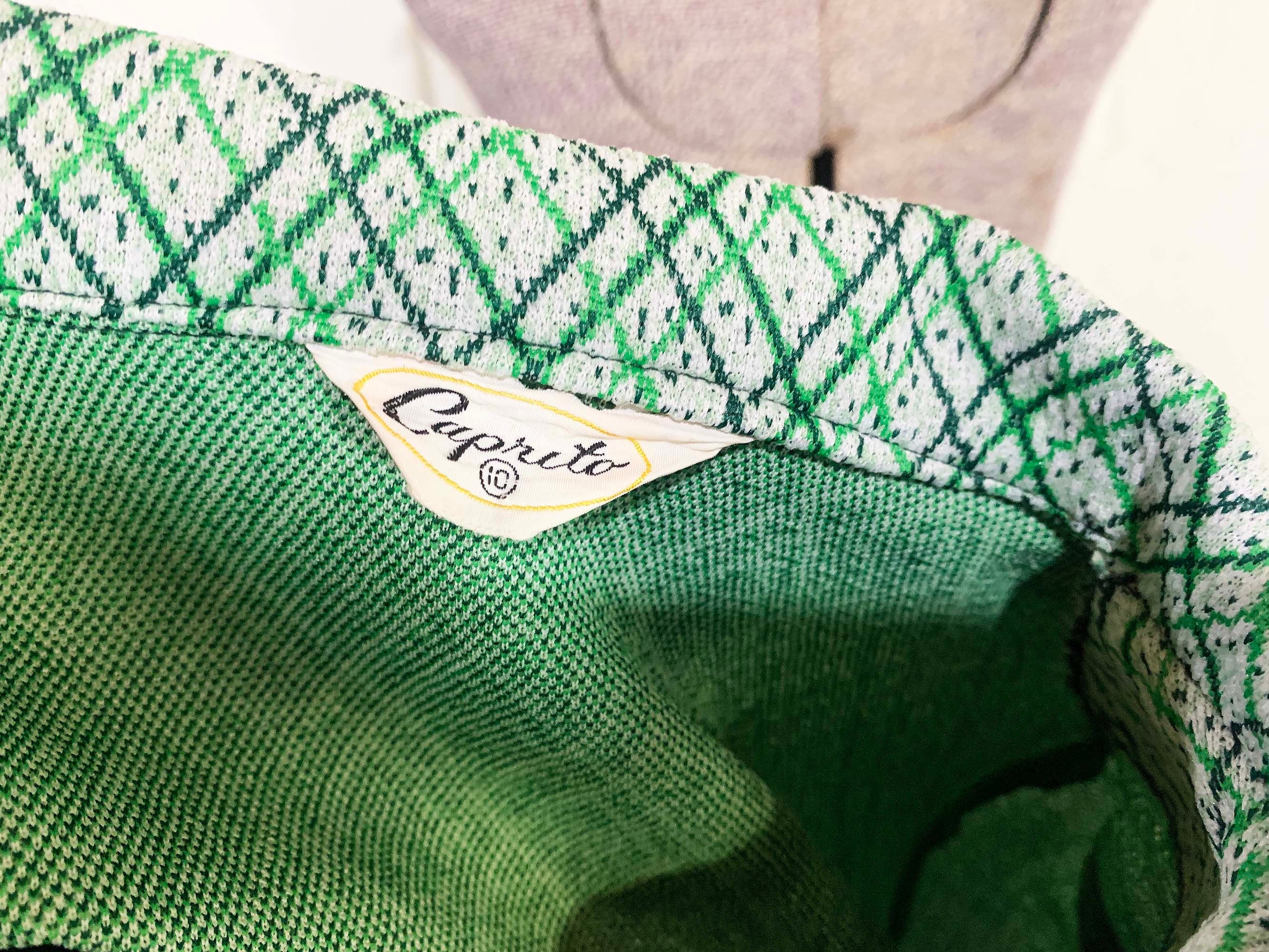 Vintage Shirt Cardigan Blazer Jacket Green White Long Sleeve Button Front Mod Large 70s by Caprito - Image 9