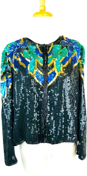 Vintage Silk Beded Sequins and Crystals Evening Formal Blazer 100% Silk by Stenay