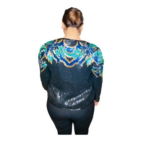 Vintage Silk Beded Sequins and Crystals Evening Formal Blazer 100% Silk by Stenay - Image 10