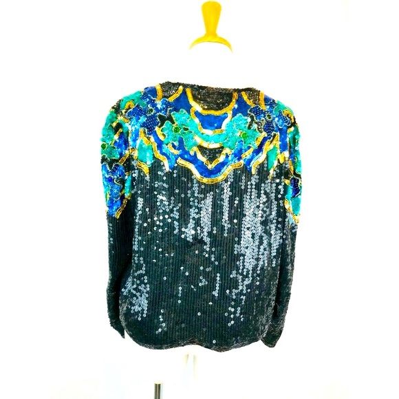 Vintage Silk Beded Sequins and Crystals Evening Formal Blazer 100% Silk by Stenay - Image 2