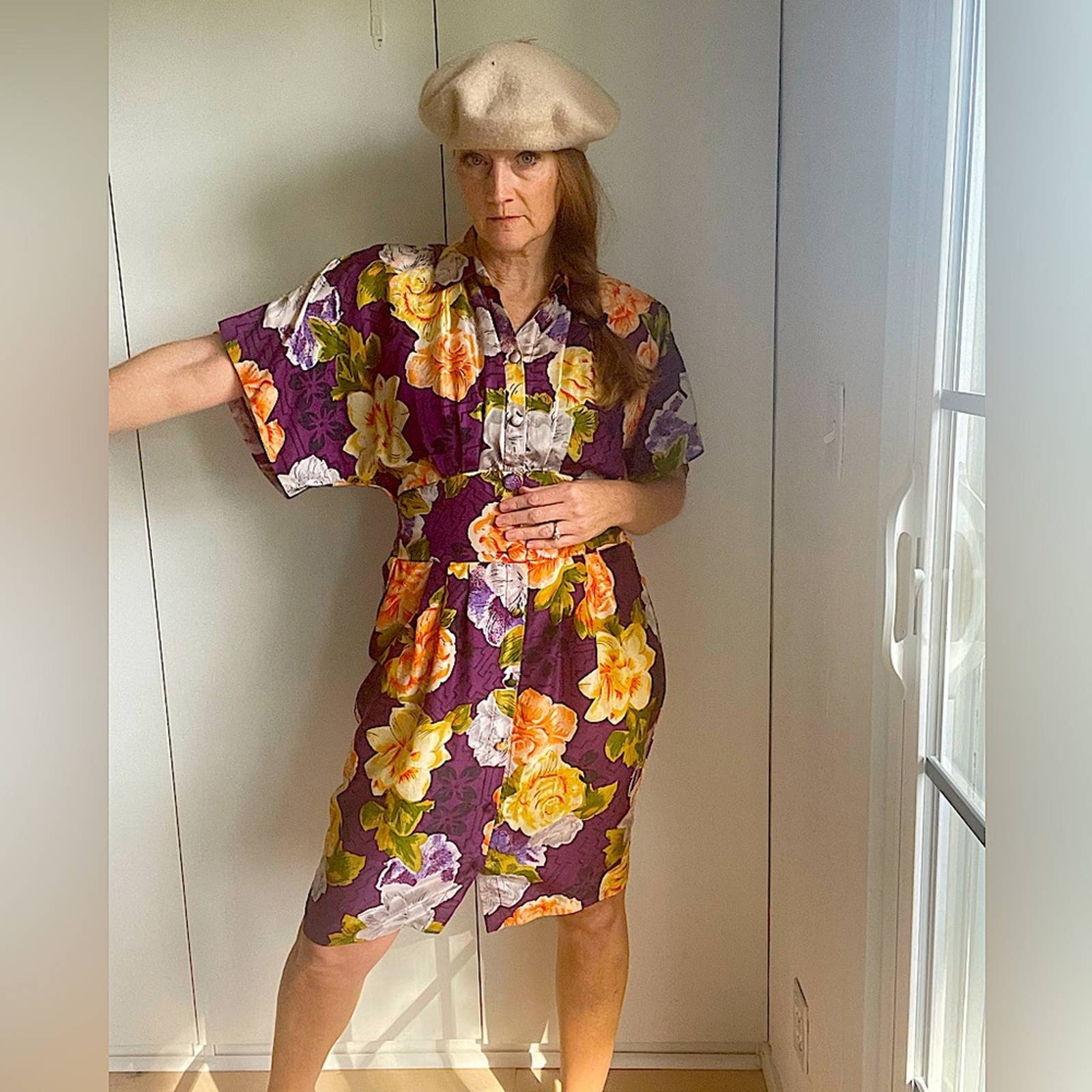 Vintage Silk Dress 80s Shirts Dress Floral Print Wedding Guest Statement Style by Caroline Wells - Image 2