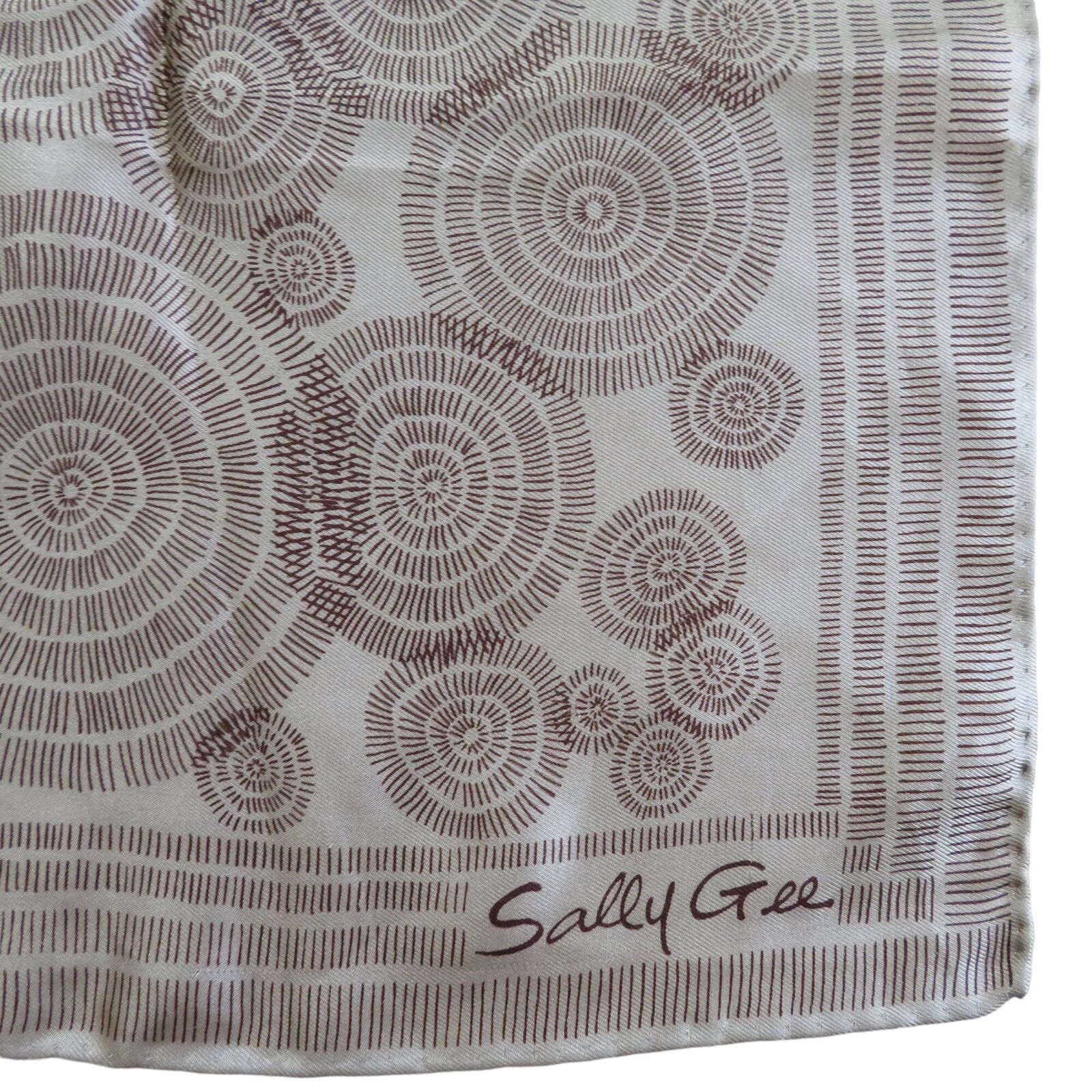 Vintage Silk Scarf Hand Rolled Brown Circle Made In Japan 23 X 23 by Sally Gee - Image 2