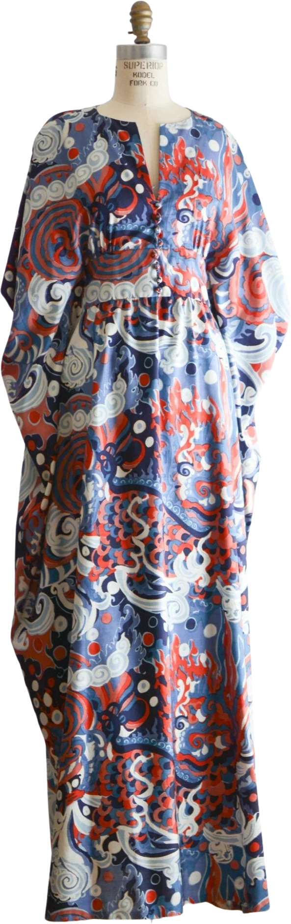 Vintage Silk Tunic Dress Fit and Flared Size Small White Red Slip On Casual Blue Unique by Star of Slany