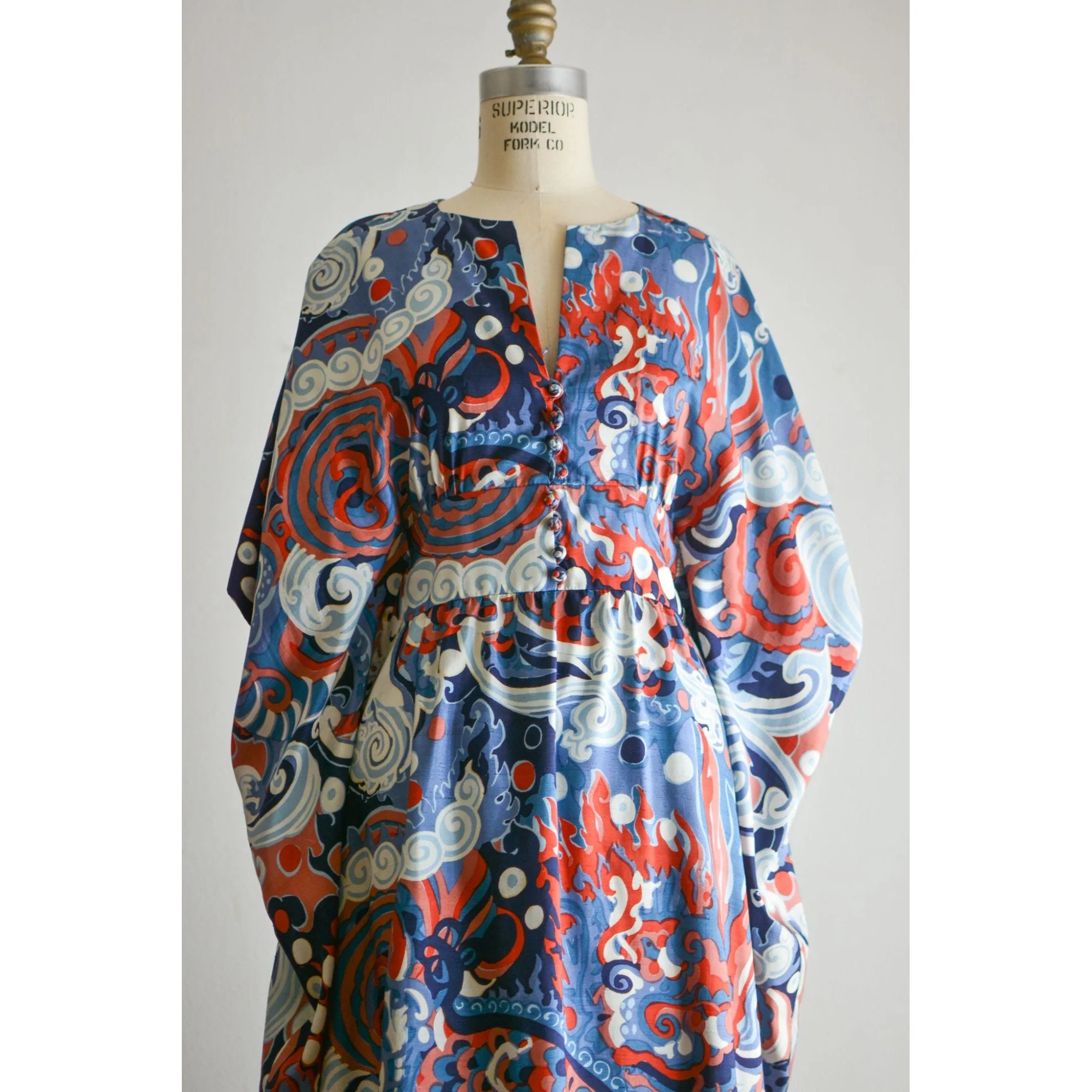 Vintage Silk Tunic Dress Fit and Flared Size Small White Red Slip On Casual Blue Unique by Star of Slany - Image 3