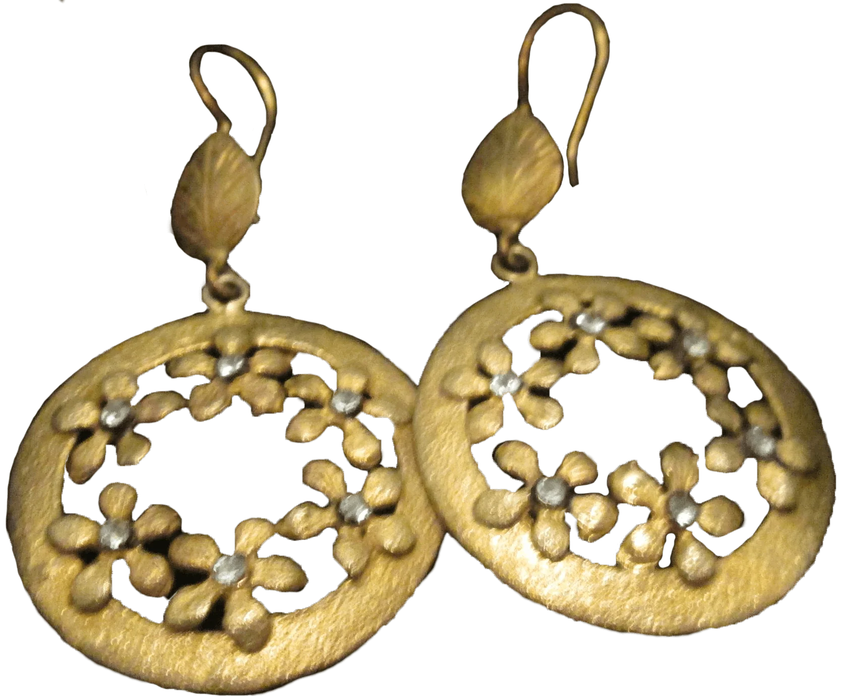Vintage Silver Gold Wash Dangle Hoops Floral Pierced
