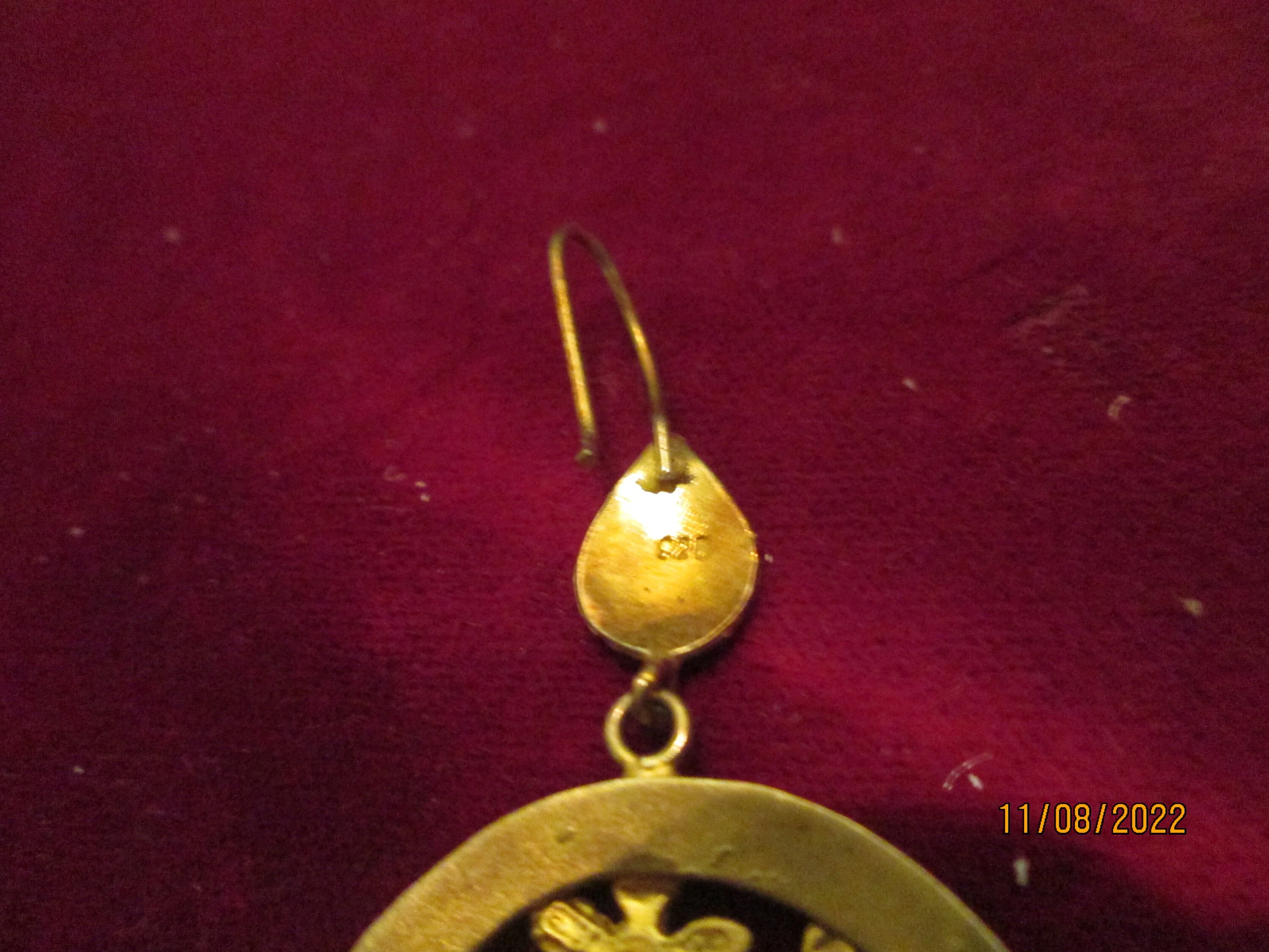 Vintage Silver Gold Wash Dangle Hoops Floral Pierced - Image 6
