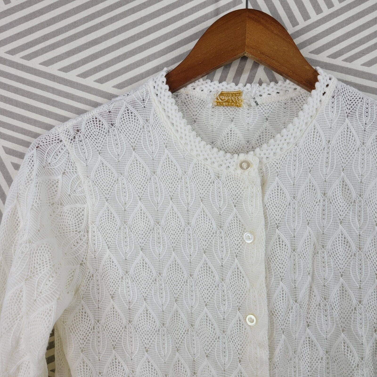 Vintage Size Small Medium Knit Crochet Cardigan Sweater Jacket Granny Pinup by Janelle - Image 3