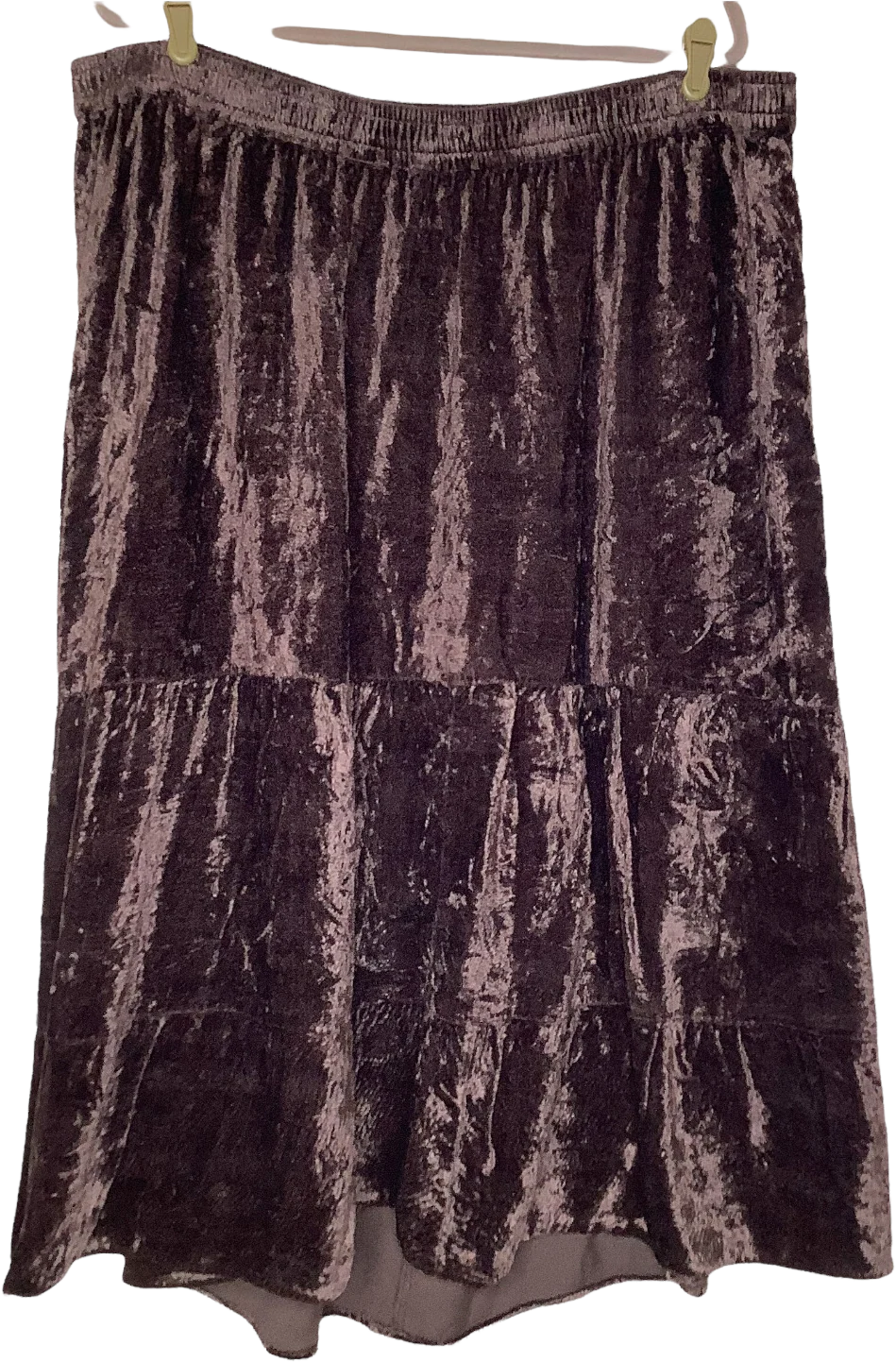 Vintage Skirt 90s 00s Brown Textured Velour Tiered Midi Elastic Waist Hi Low 3x by Liz Claiborne