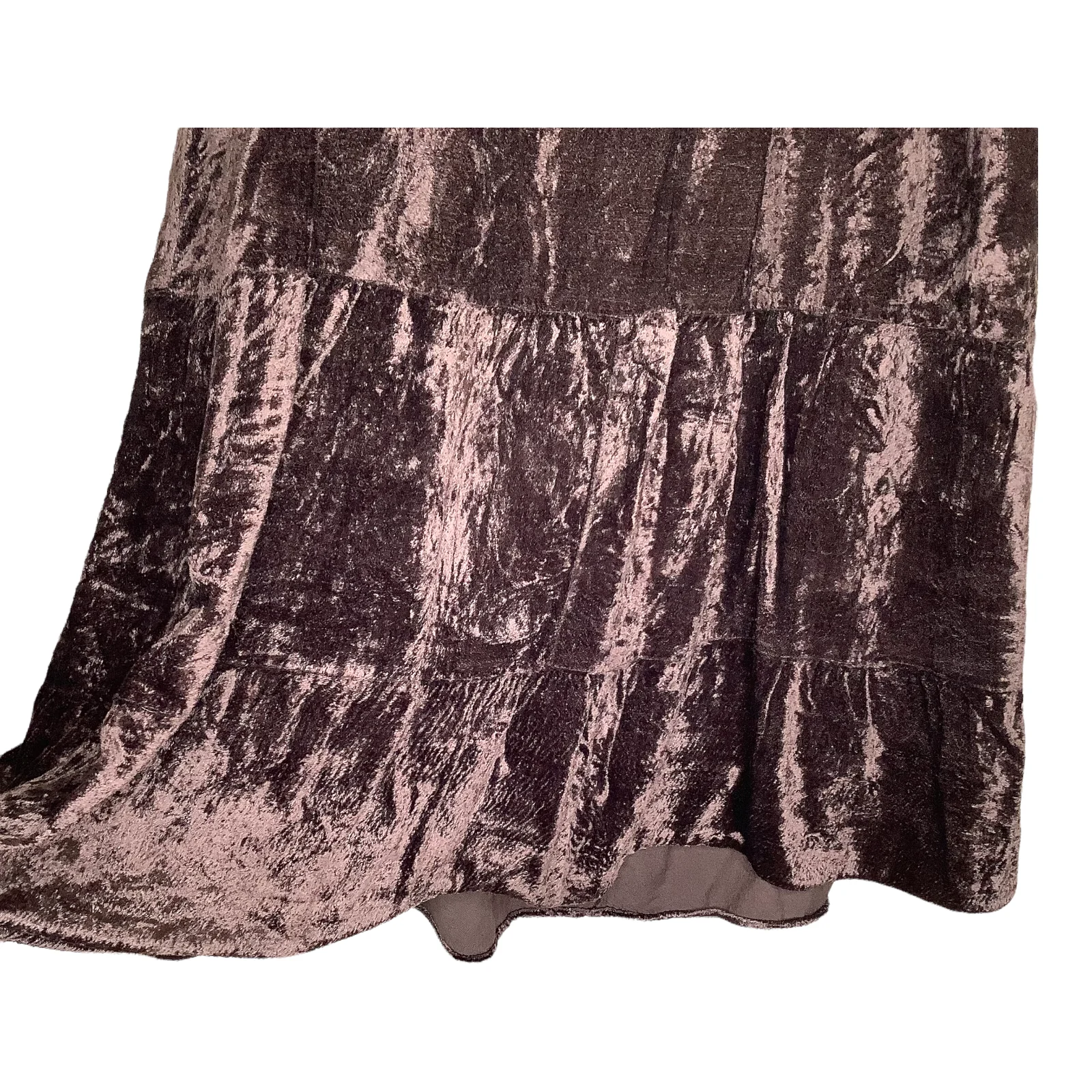 Vintage Skirt 90s 00s Brown Textured Velour Tiered Midi Elastic Waist Hi Low 3x by Liz Claiborne - Image 3