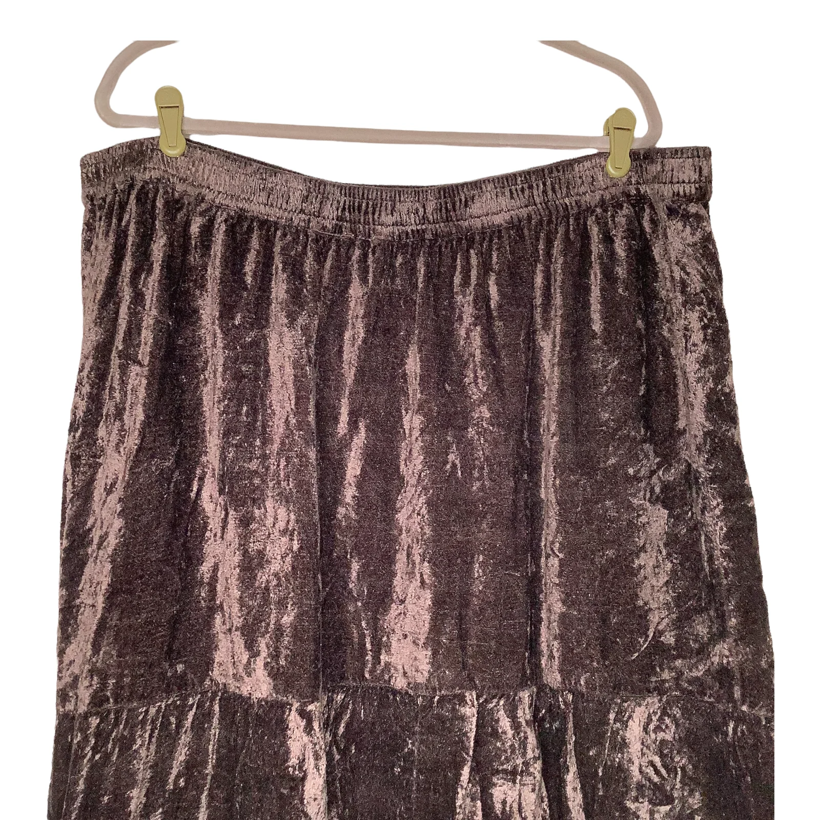 Vintage Skirt 90s 00s Brown Textured Velour Tiered Midi Elastic Waist Hi Low 3x by Liz Claiborne - Image 5