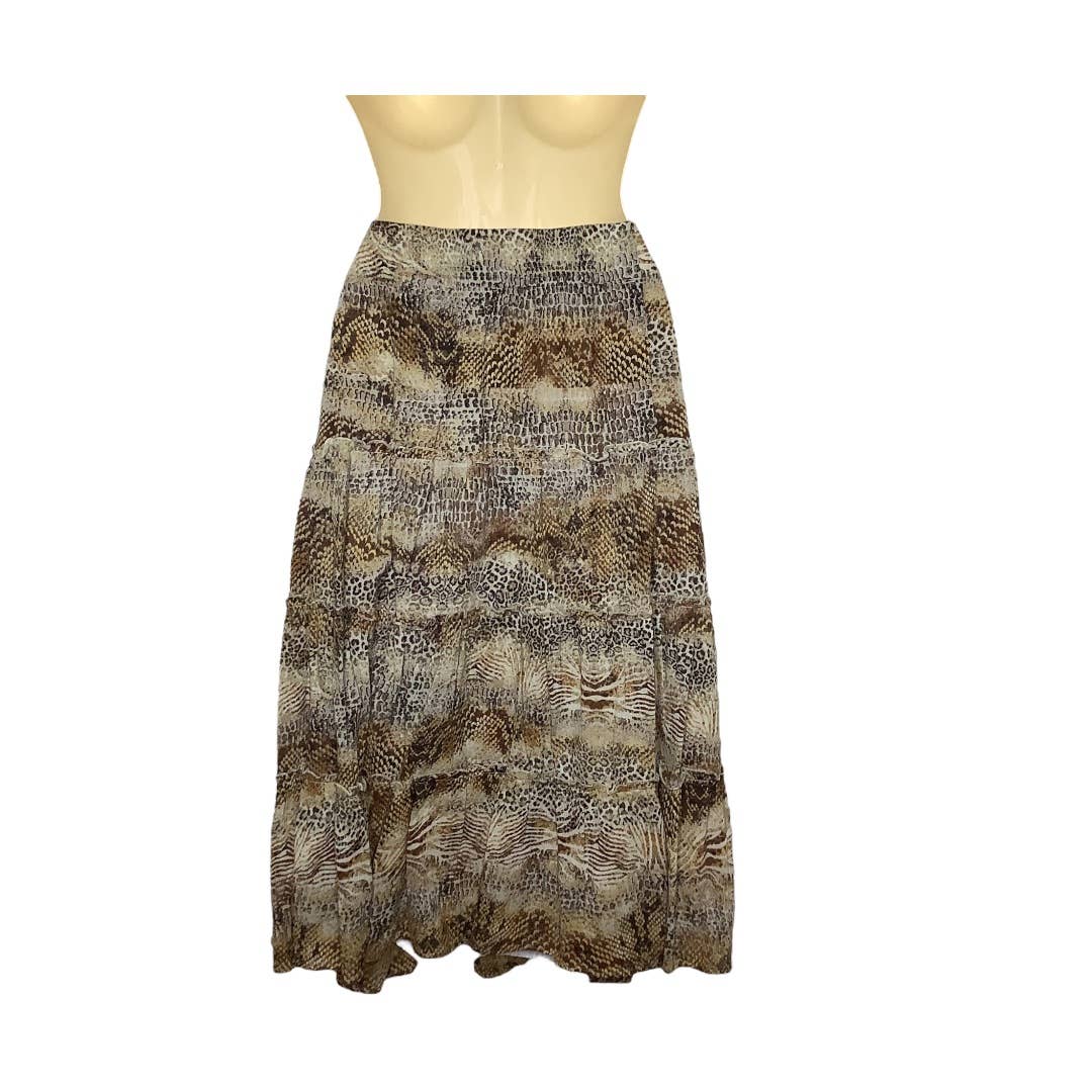 Vintage Skirt 90s 00s Medium Snake Print Tiered Textured Midi Elastic Waist by Chico's - Image 3