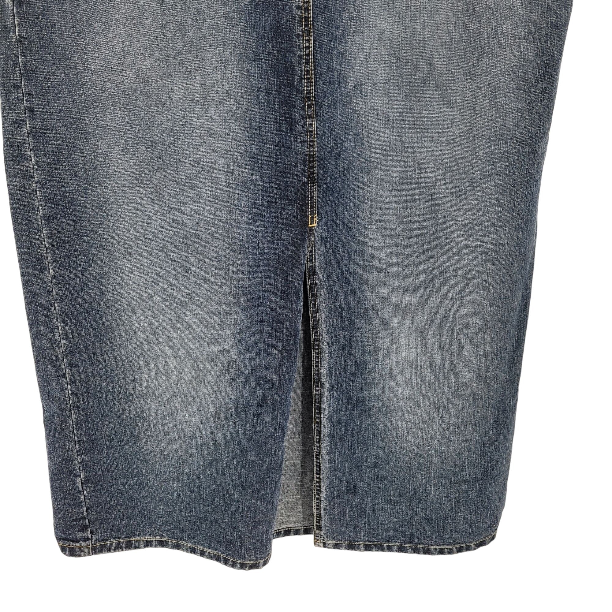 Vintage Skirt Denim Maxi Front Back Slit Dark Wash Fade Aging Blue 16w by LA Blues - Image 6