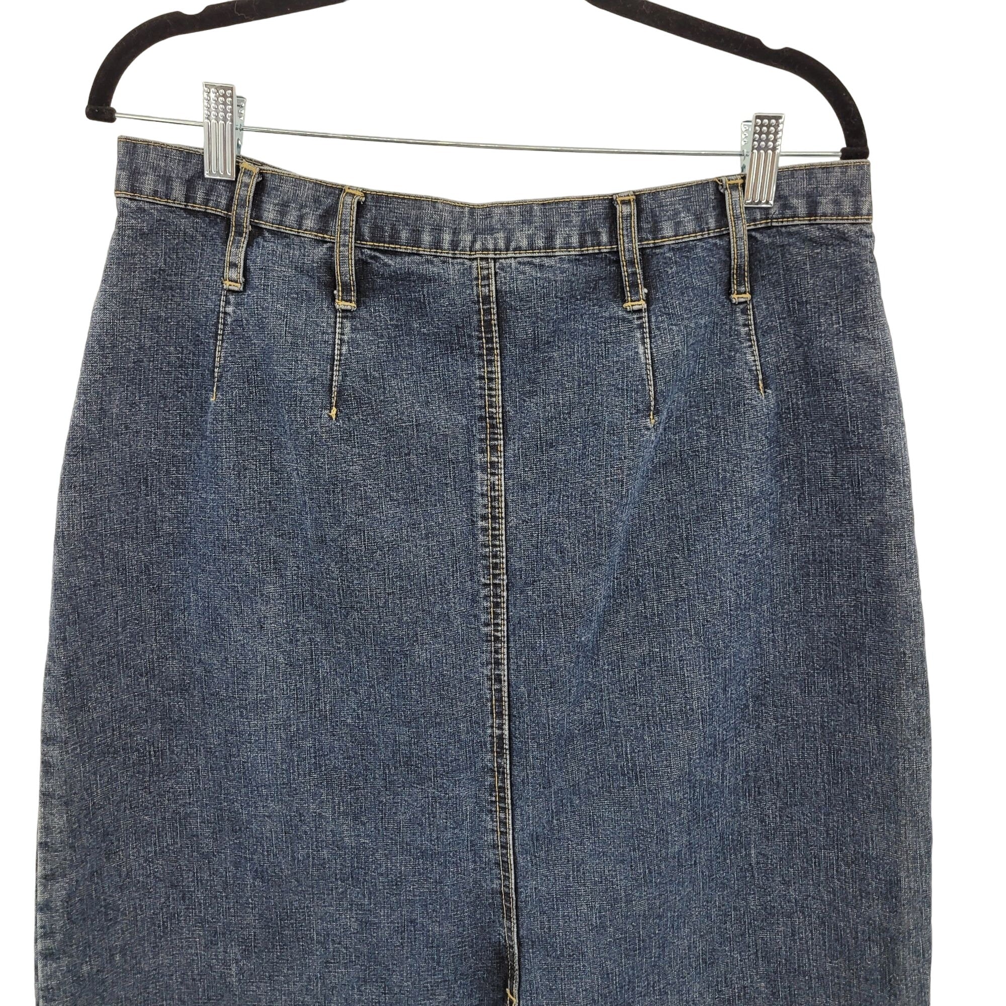 Vintage Skirt Denim Maxi Front Back Slit Dark Wash Fade Aging Blue 16w by LA Blues - Image 7