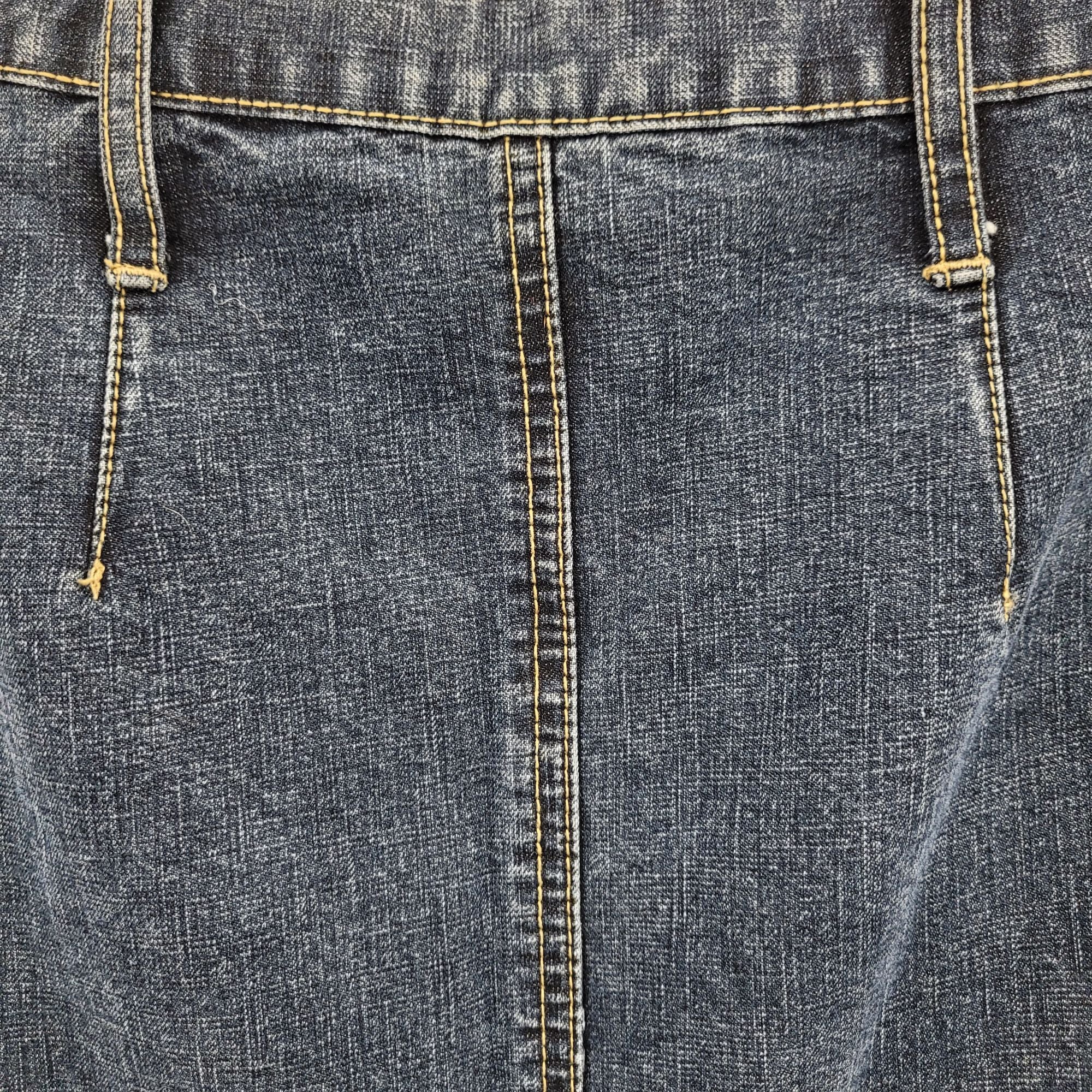 Vintage Skirt Denim Maxi Front Back Slit Dark Wash Fade Aging Blue 16w by LA Blues - Image 8