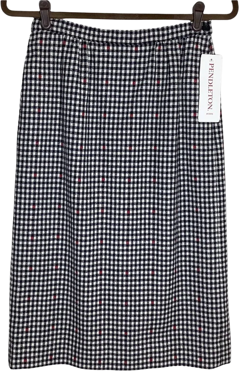 Vintage Skirt Gingham Plaid Wool Pencil Black White Red Deadstock Usa by Pendleton