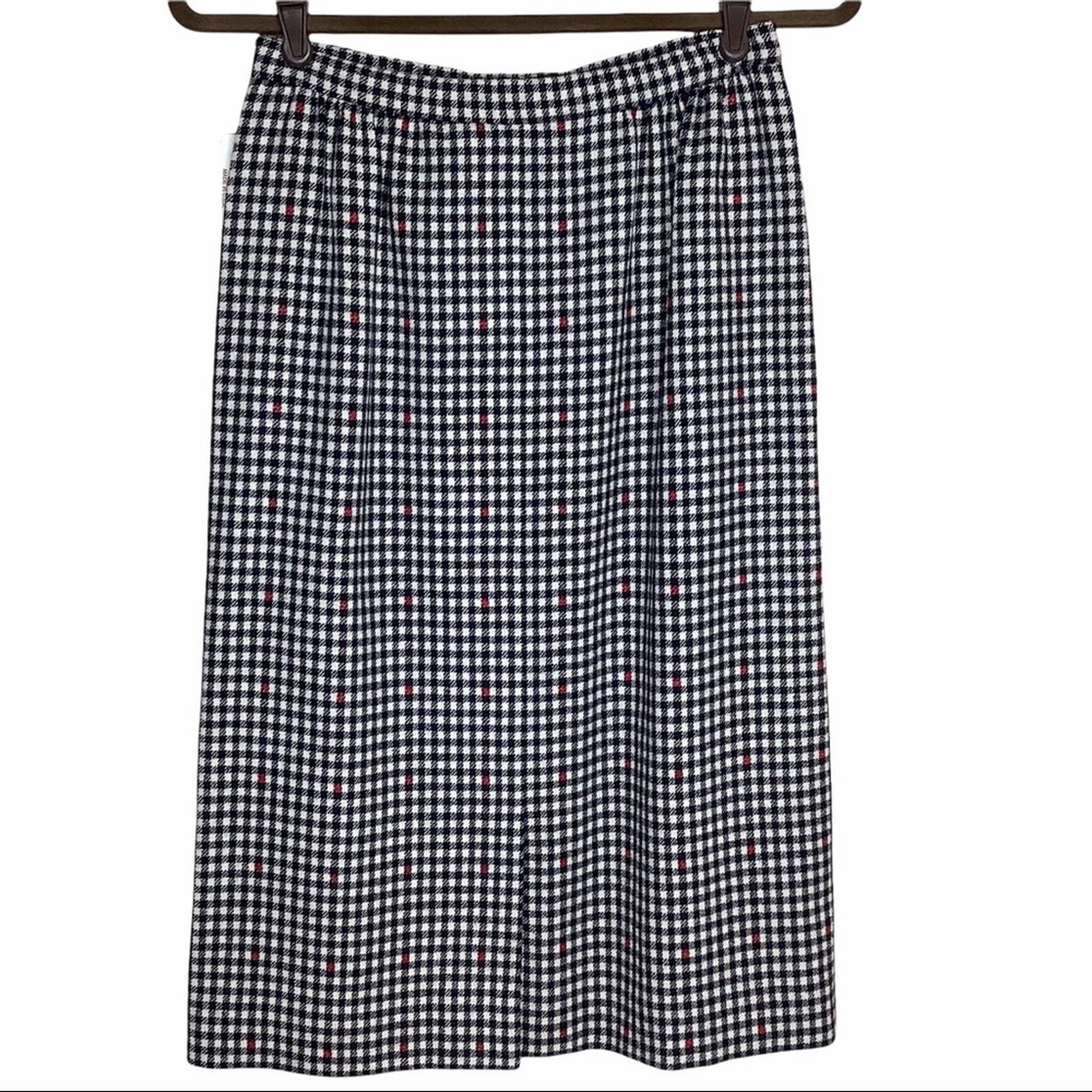 Vintage Skirt Gingham Plaid Wool Pencil Black White Red Deadstock Usa by Pendleton - Image 2