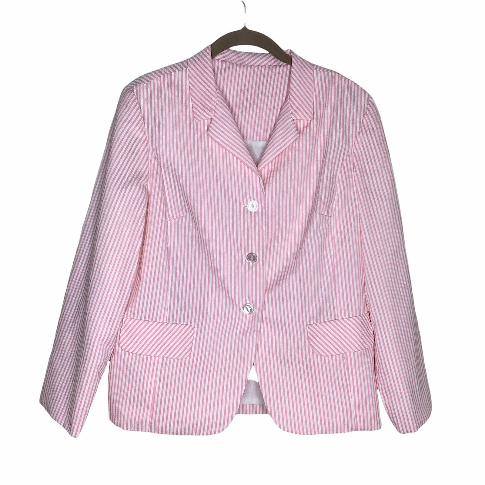 Vintage Skirt Set Seersucker Suit Handmade 70s? Pink White Stripe Pastel S Small - Image 2