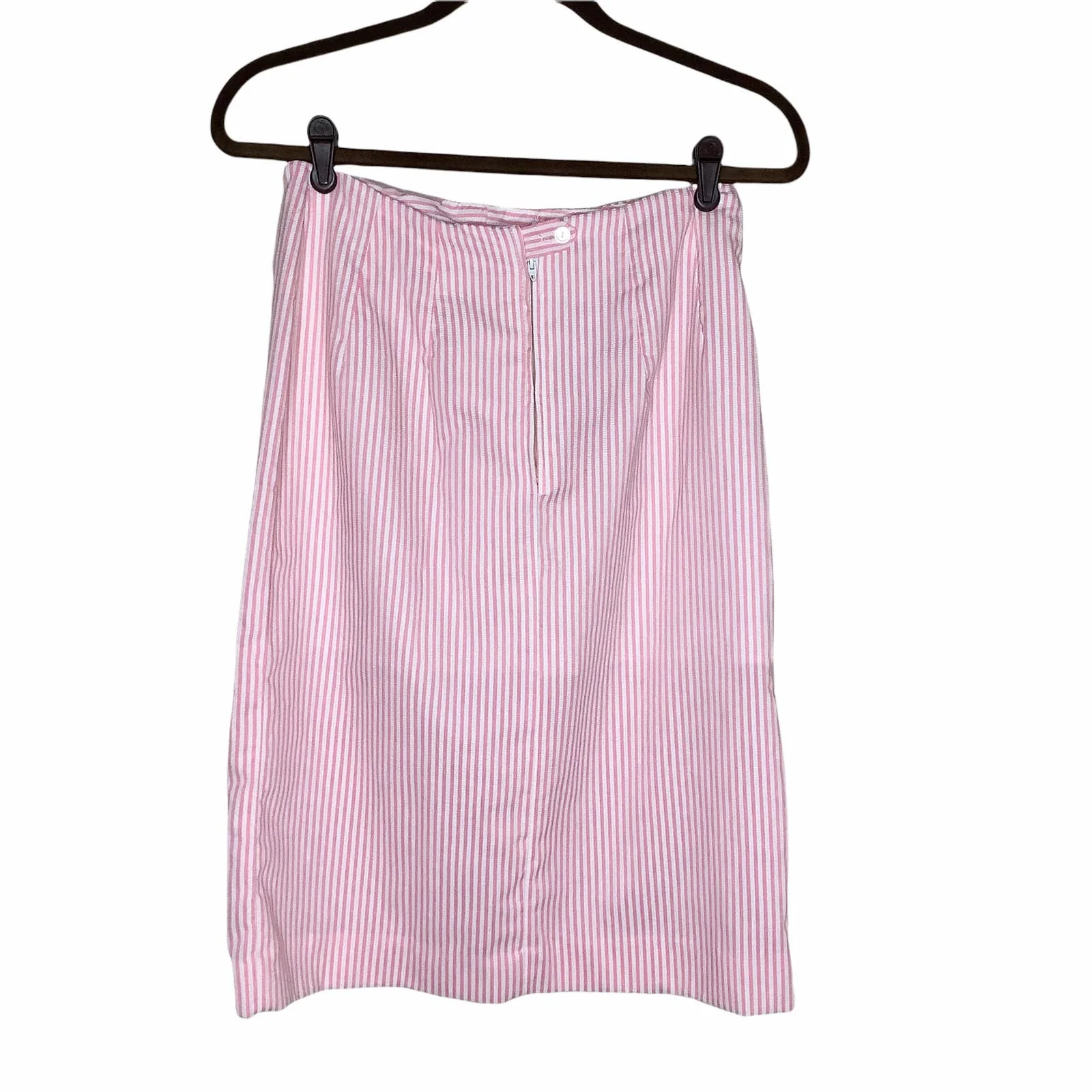 Vintage Skirt Set Seersucker Suit Handmade 70s? Pink White Stripe Pastel S Small - Image 7