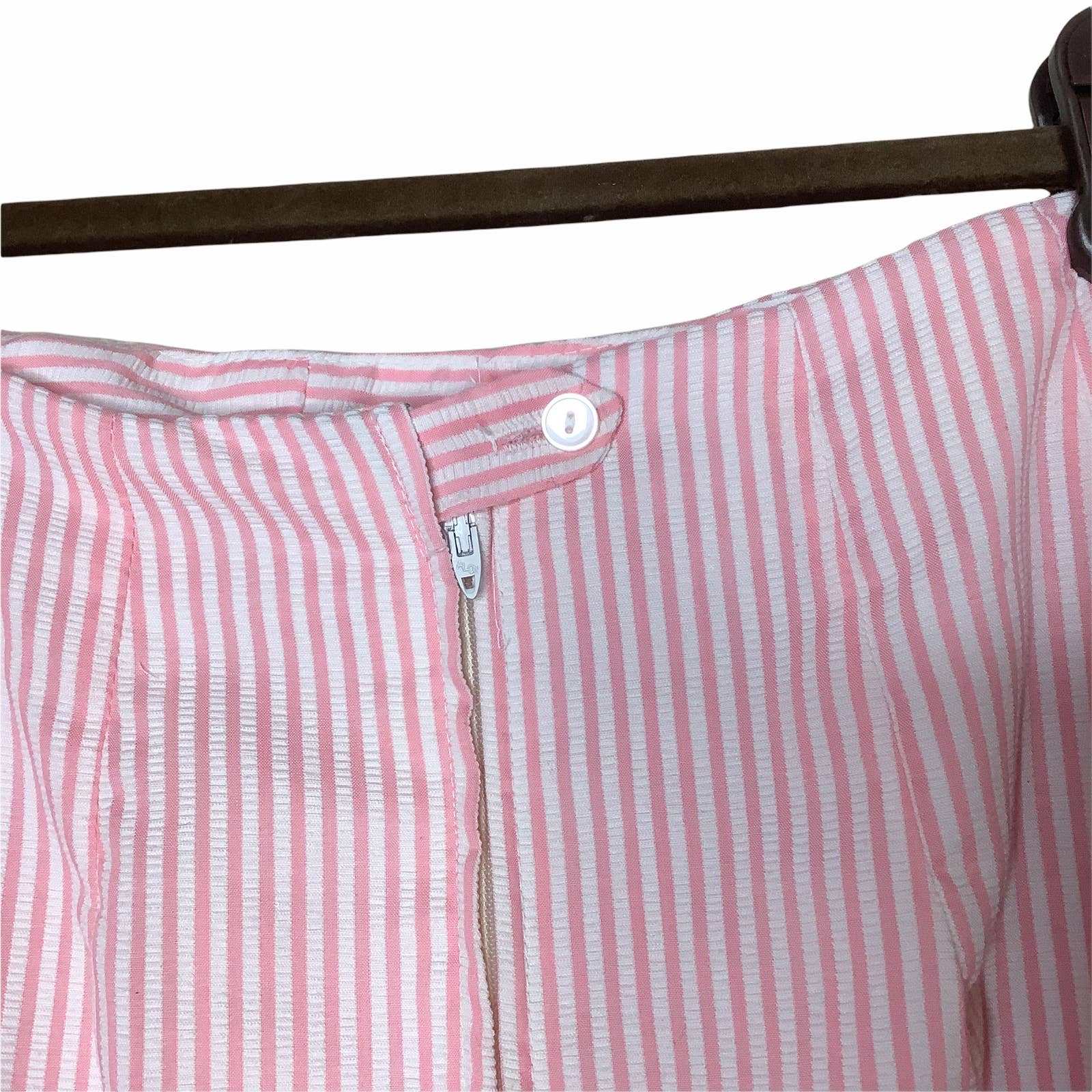 Vintage Skirt Set Seersucker Suit Handmade 70s? Pink White Stripe Pastel S Small - Image 9