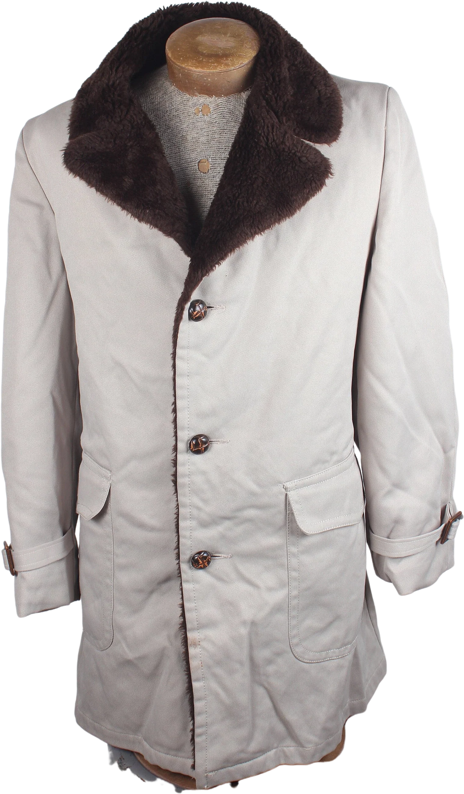 Vintage Sleepers Brand 60s Era Men's Khaki Dress Coat Fur Lined Preppy Style by Sleepers
