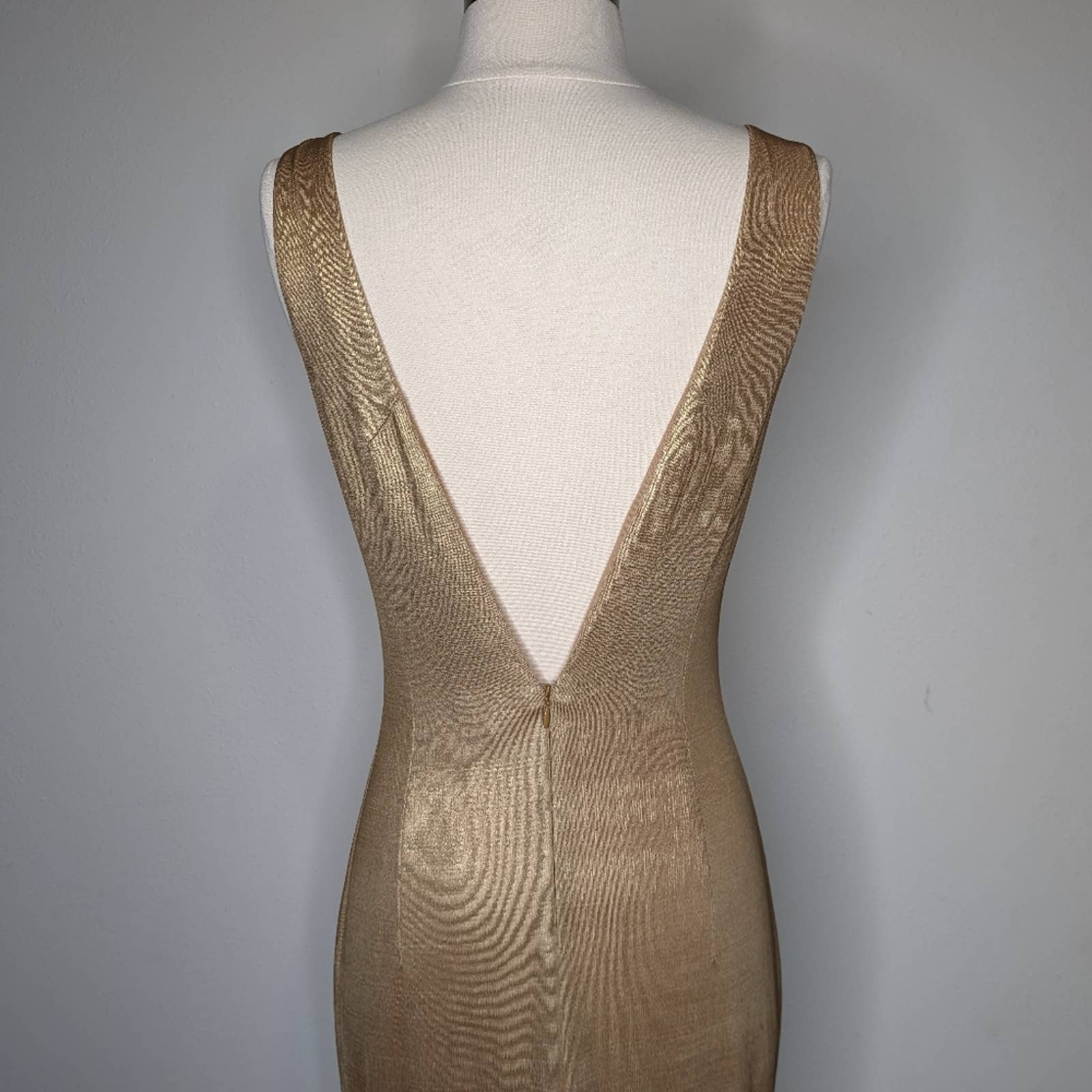 Vintage Slinky Gold Midi Dress 90s Minimalism Us 30 It 44 by Dolce & Gabbana - Image 5