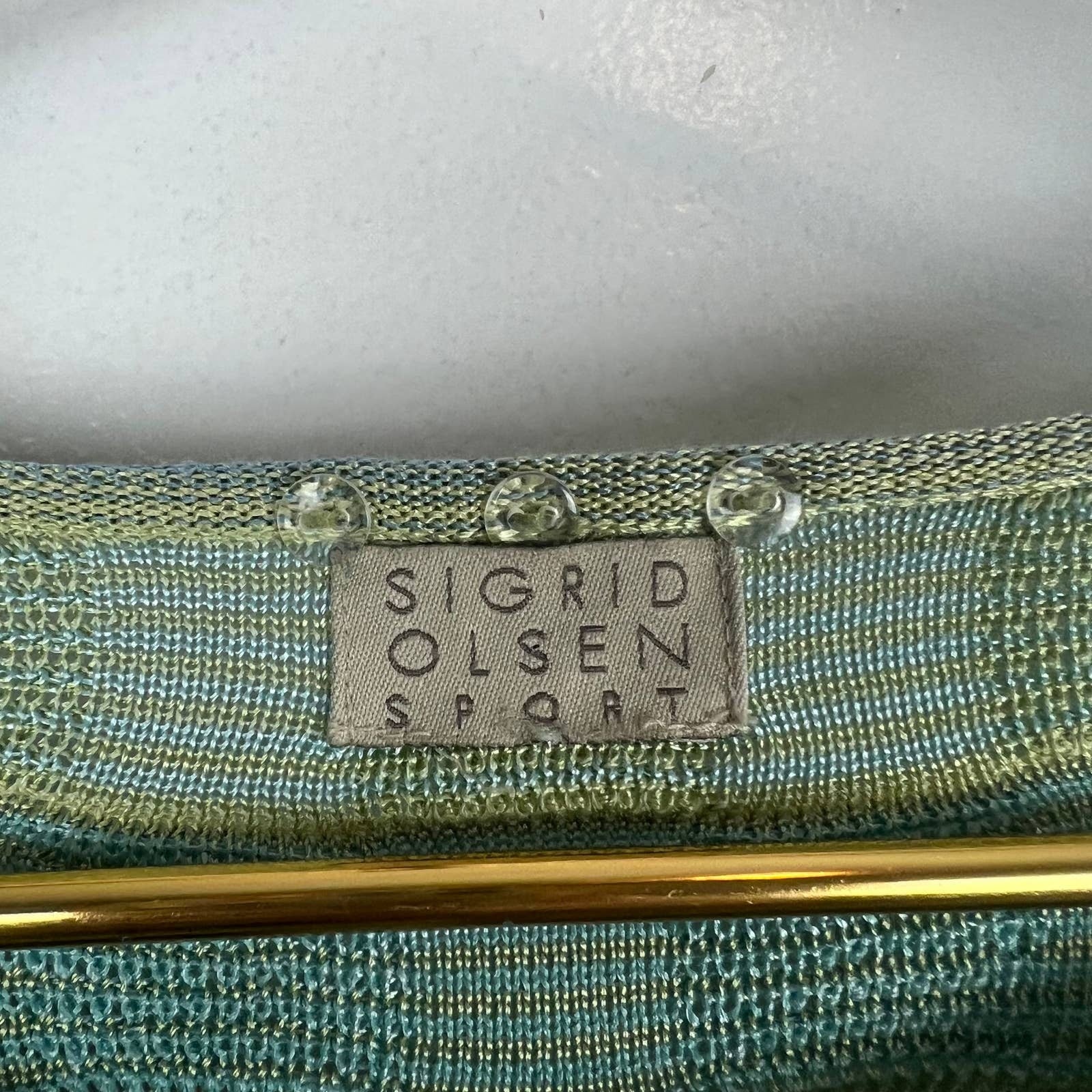 Vintage Slinky Knit Blue and Green Sweater Keyhole with Belt/scarf Sz L by Sigrid Olsen - Image 6