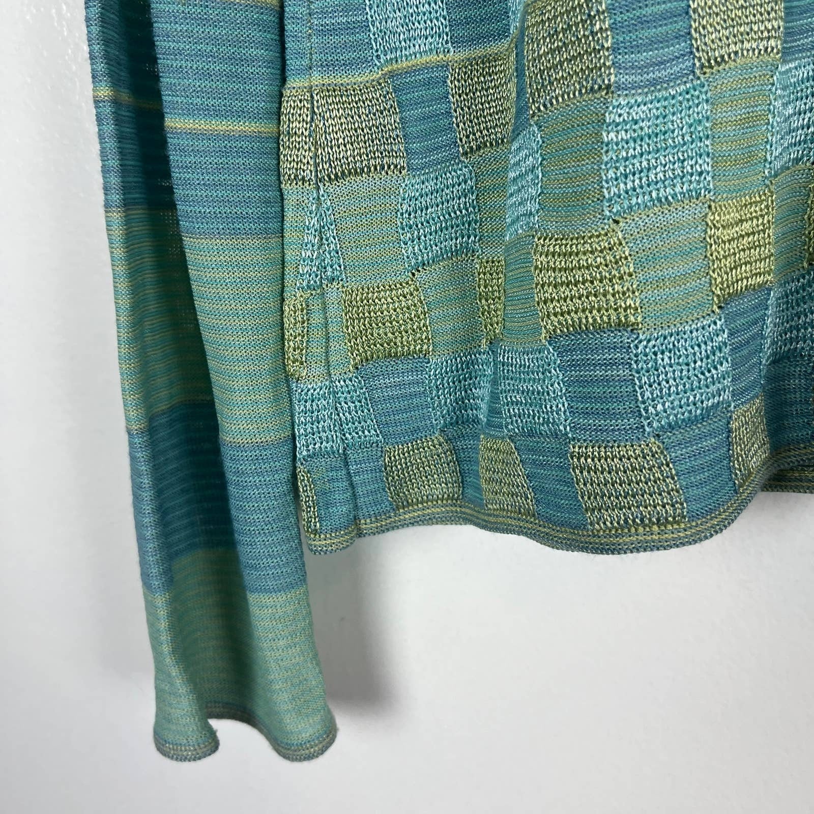 Vintage Slinky Knit Blue and Green Sweater Keyhole with Belt/scarf Sz L by Sigrid Olsen - Image 7