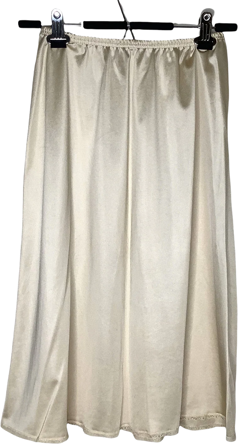 Vintage Slip 70s Half Xs Tall Champagne Floral Lace Trim Silky Nylon by Vanity Fair