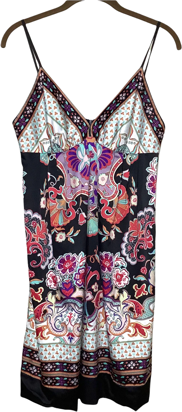 Vintage Slip Dress 90s 00s Xs/s Empire Waist Mixed Print Satin Adjustable Sheath