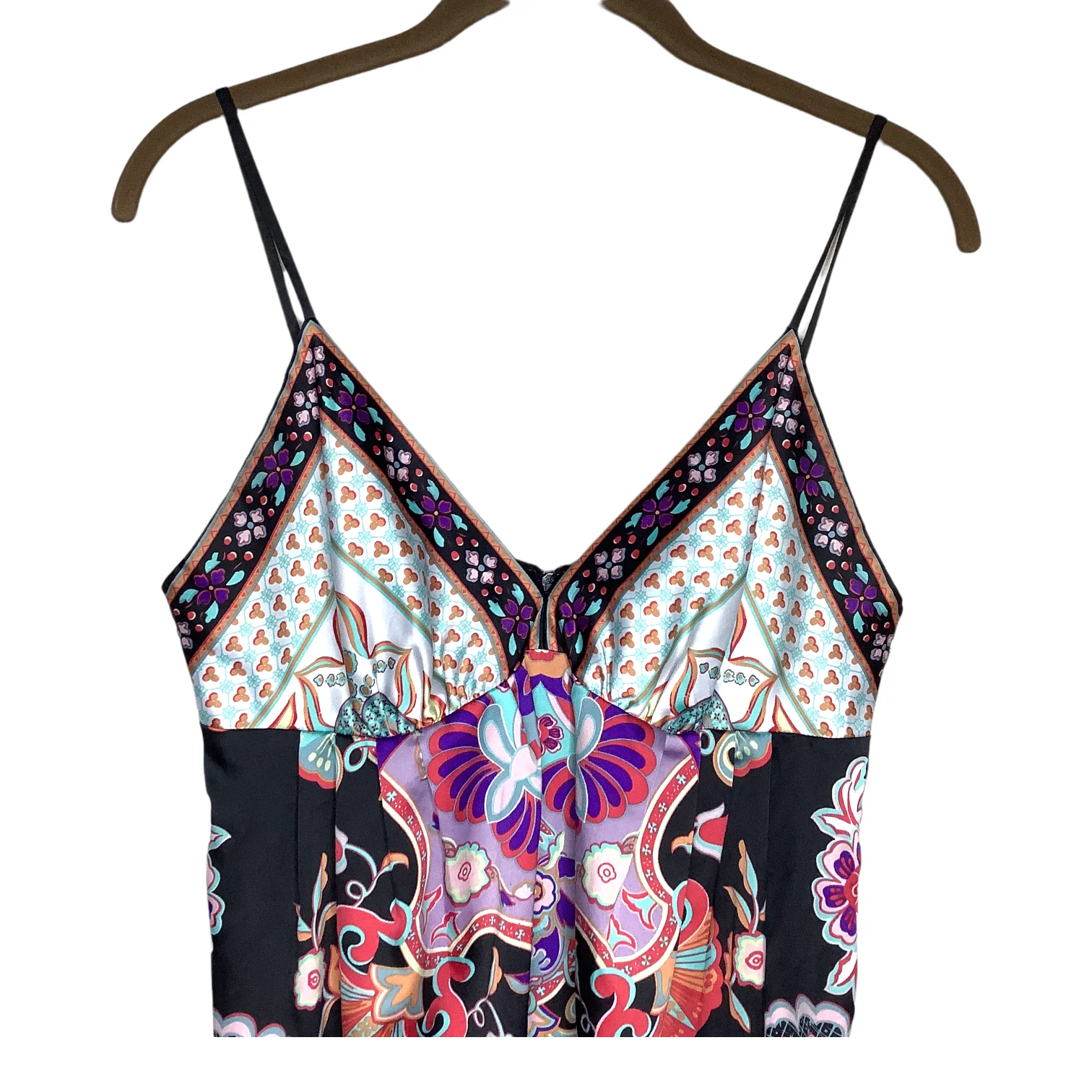 Vintage Slip Dress 90s 00s Xs/s Empire Waist Mixed Print Satin Adjustable Sheath - Image 5