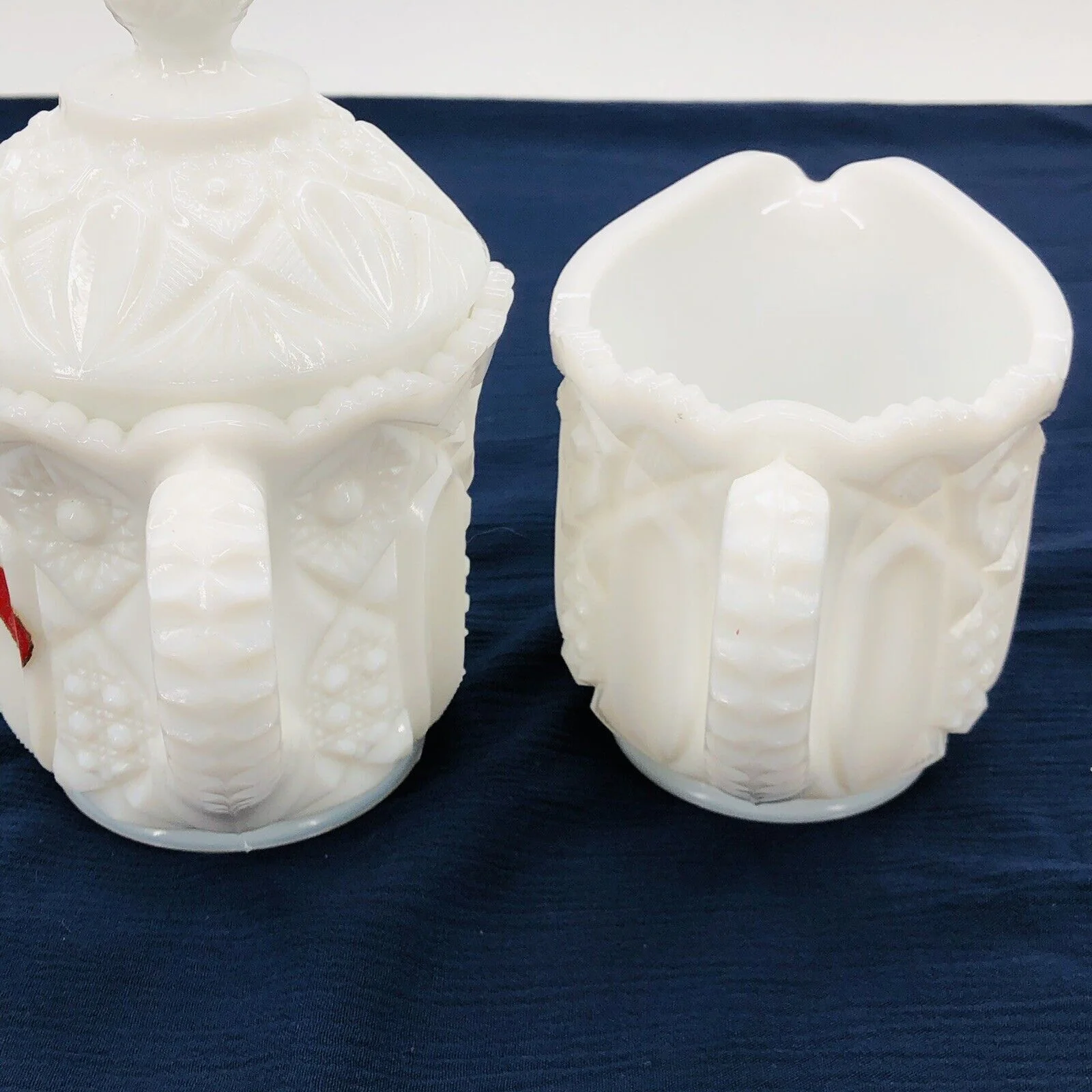 Vintage Smith Milk Glass Creamer and Sugar Set Quintec Stars and Panels Red Label by LE Smith - Image 8
