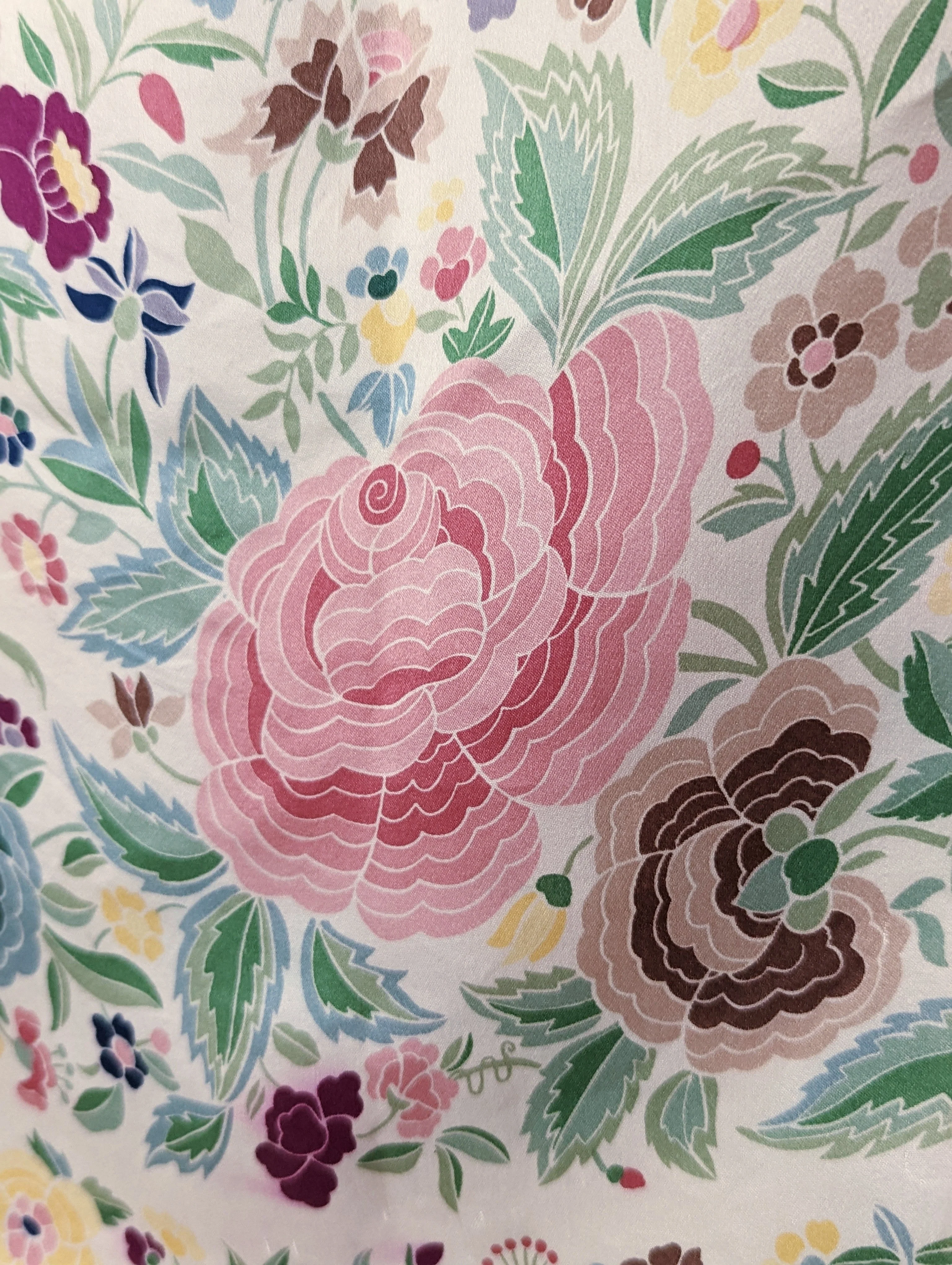 Vintage Smithsonian Institution Silk Pink Blue and Green Floral Scarf - Image 5