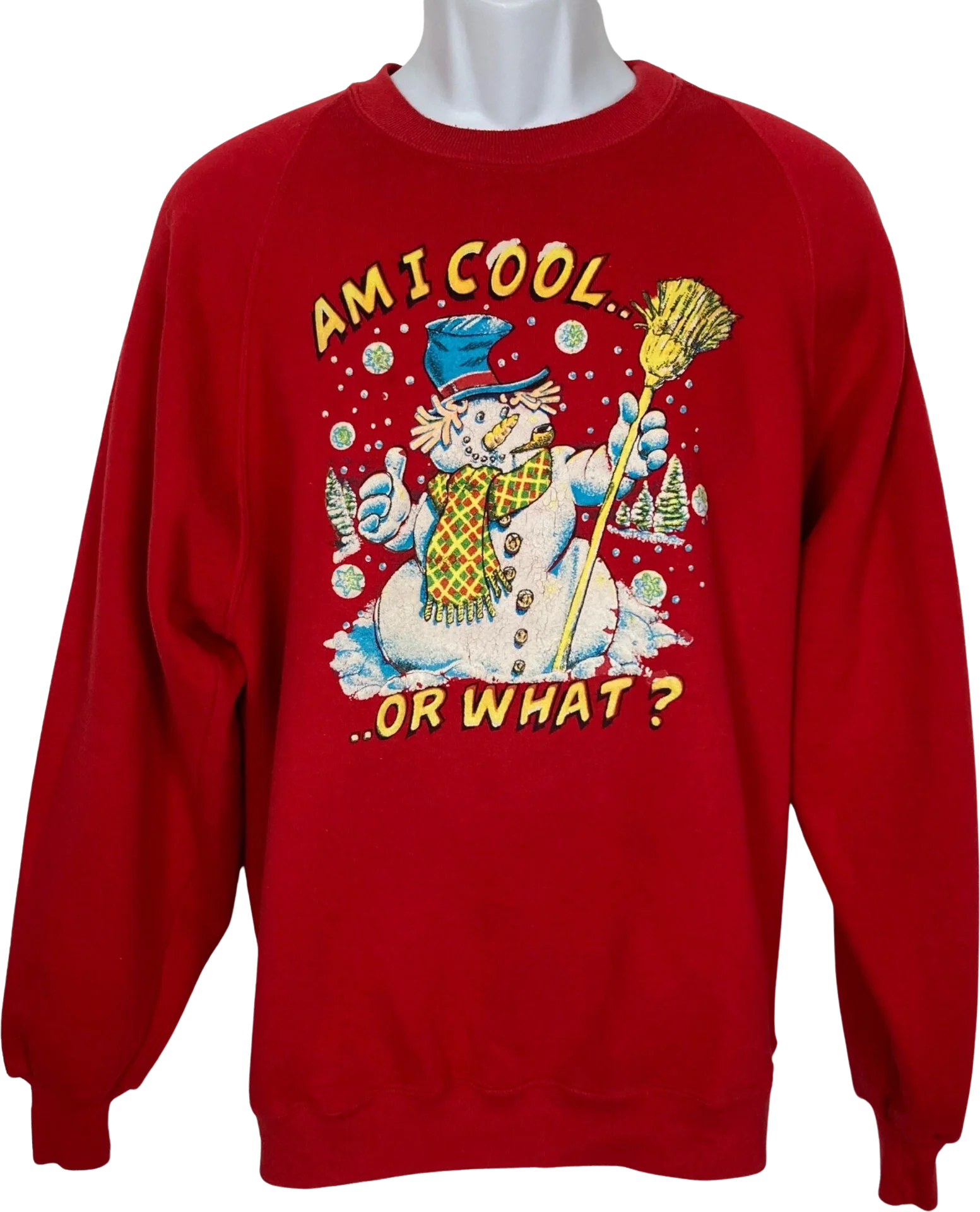 Vintage Snowman Sweatshirt Womens Xl Red Am I Cool Made In Usa by Russell