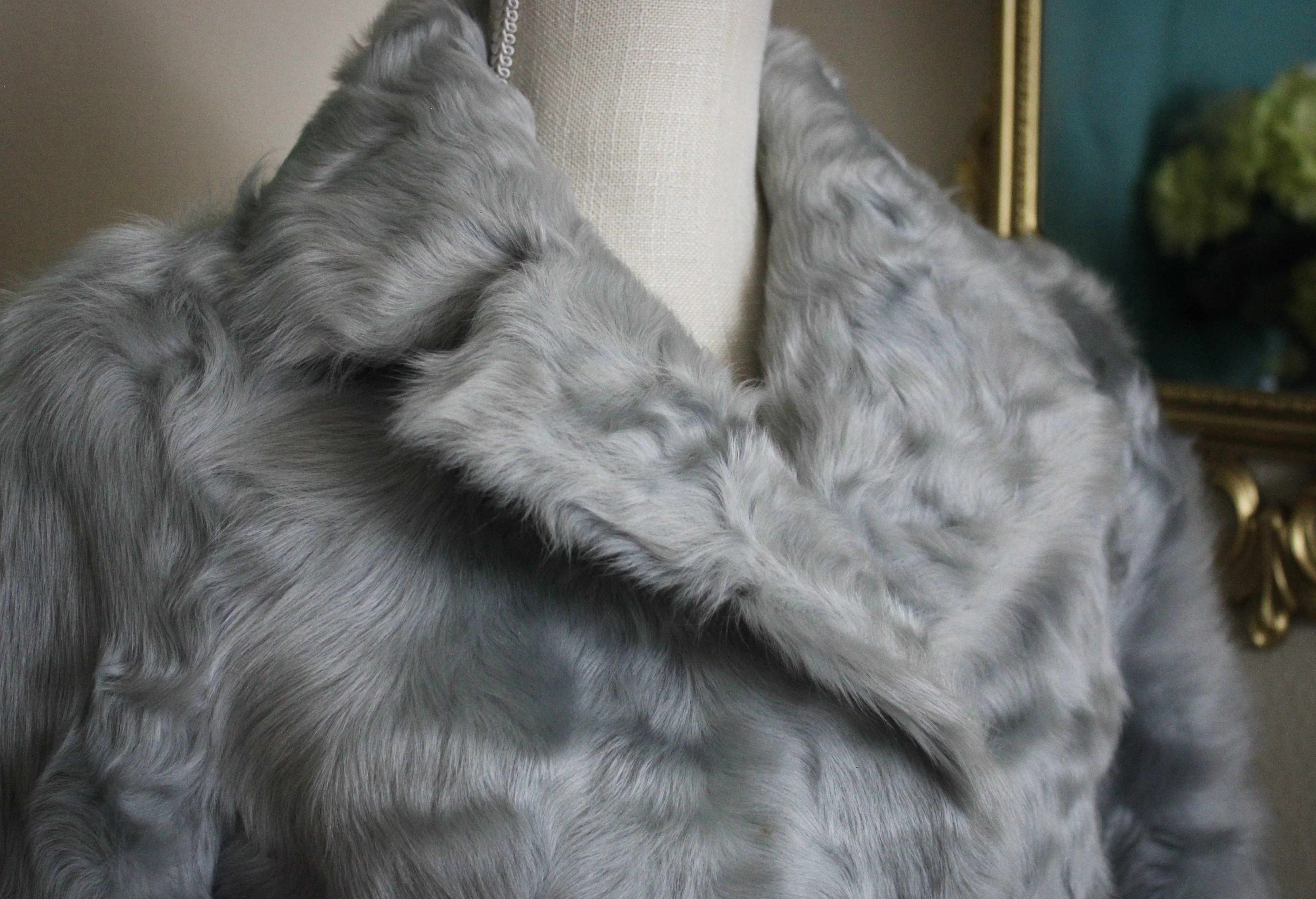 Vintage Soft Curly Mountain Goat Coat In Silver Gray with Long Sleeves Satin Lining and Inner Pocket | Deluxe Fur by Onward - Image 4