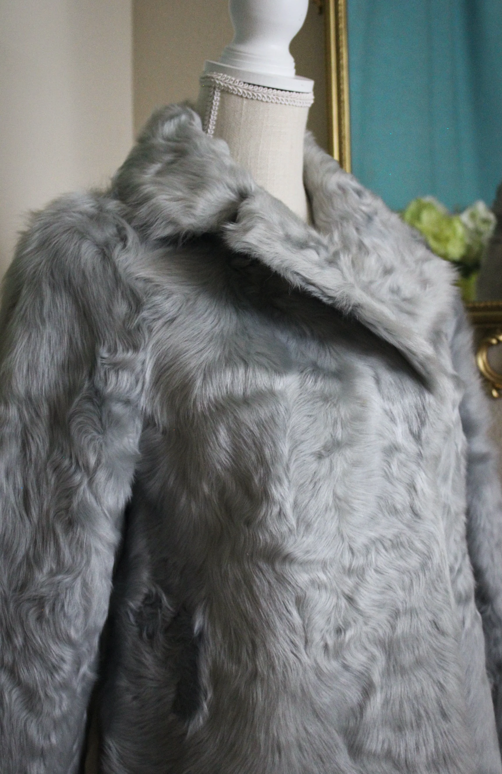Vintage Soft Curly Mountain Goat Coat In Silver Gray with Long Sleeves Satin Lining and Inner Pocket | Deluxe Fur by Onward - Image 5