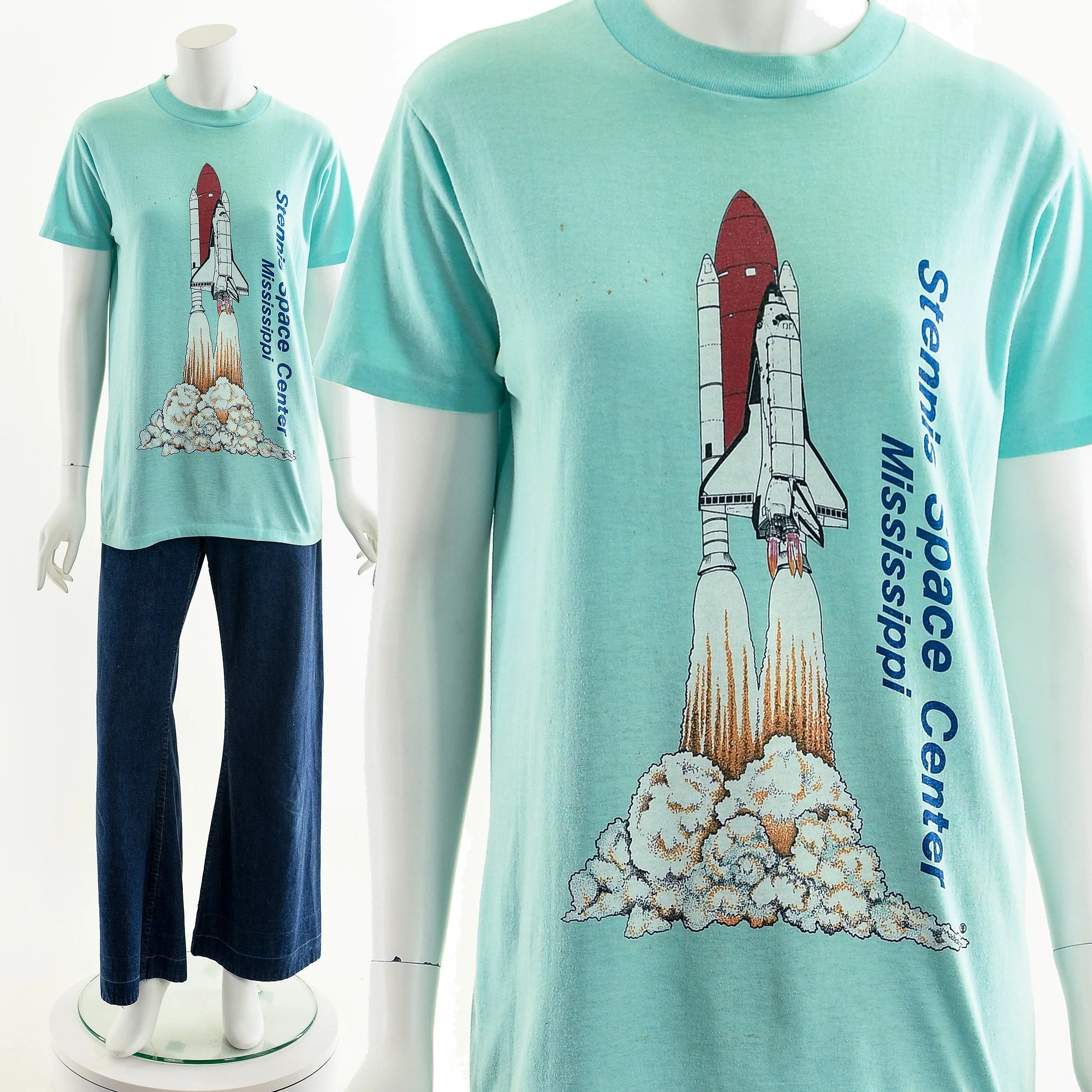 Vintage Space Center Astronaut Rocket T-Shirt - Image 3