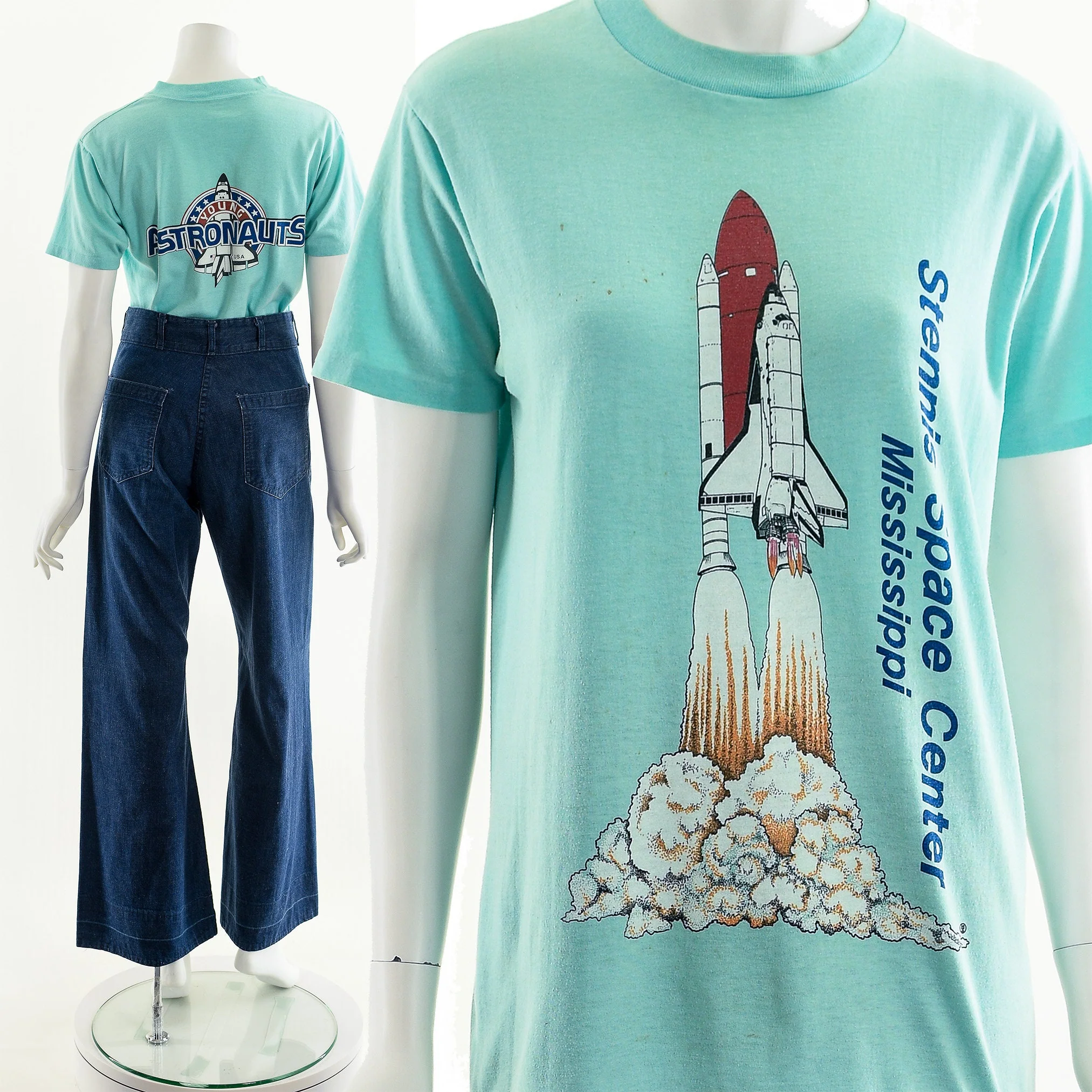 Vintage Space Center Astronaut Rocket T-Shirt - Image 4